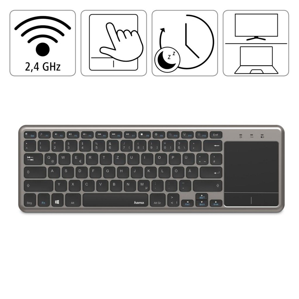 Hama PC-Tastatur »Kabellose Touch-Tastatur KW-600T für Smart TV Tastatur Anthr./Schw.«