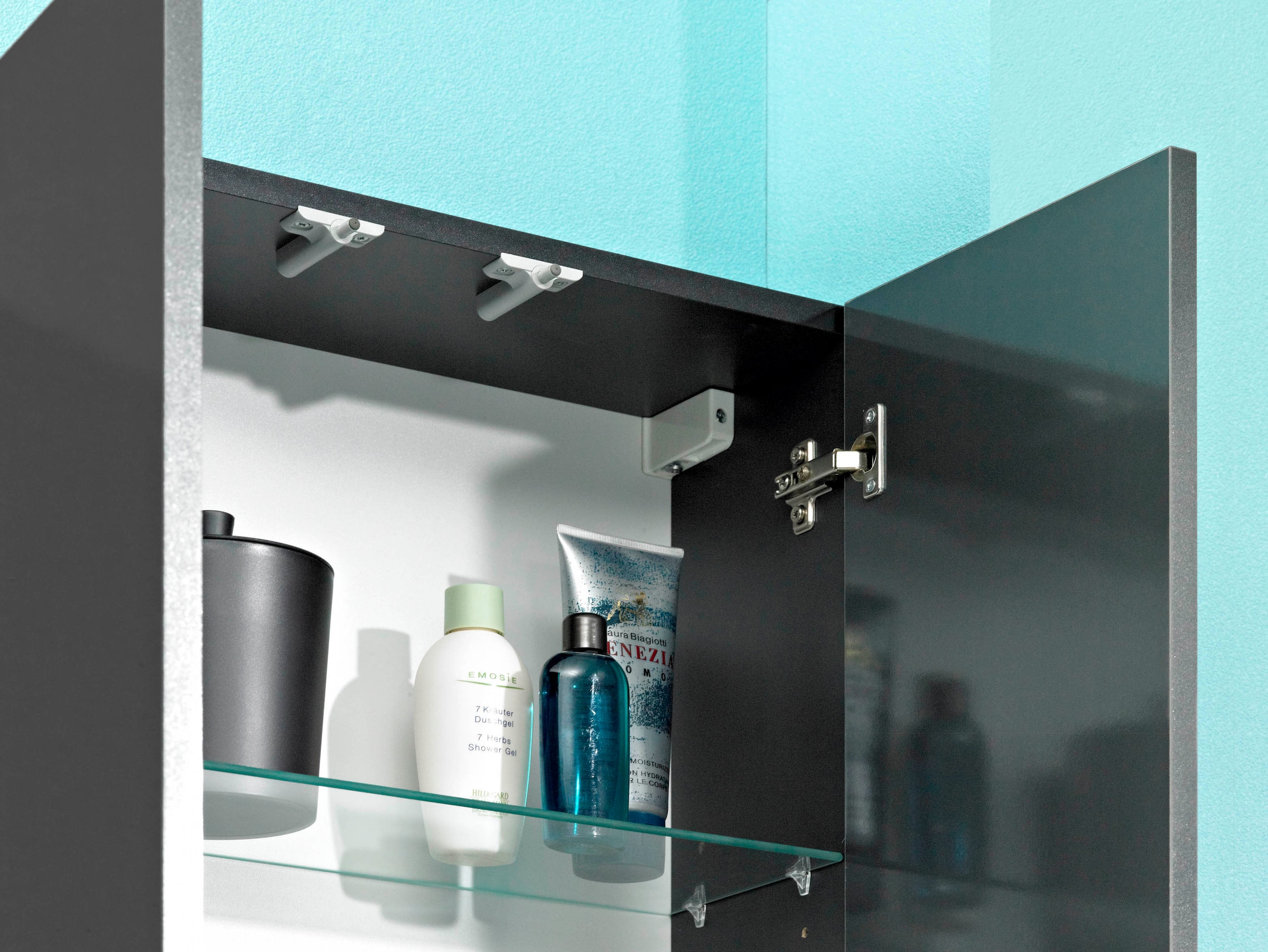 Saphir Hochschrank »Quickset Badschrank 50 cm breit, 4 Türen, 2 Nischen, 1 Schublade« Badezimmer-Hochschrank inkl. Türdämpfer, Griffe in Chrom glänzend