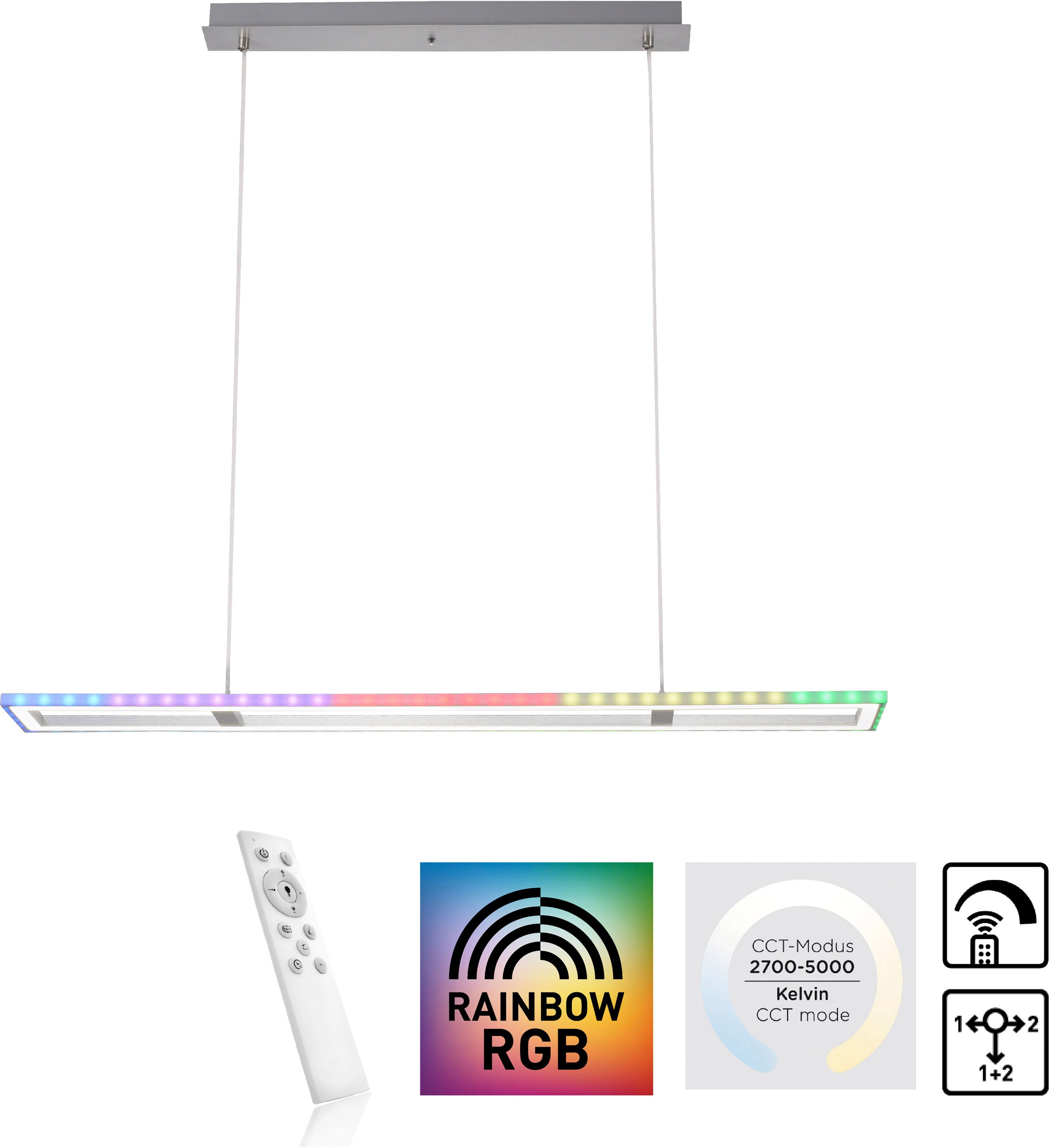 my home LED Pendelleuchte »Luan«, 2 flammig, Leuchtmittel LED-Board | LED fest integriert, Downlight: 2700-5000K, Sidelight: Rainbow-RGB, Infrarot-Fernbed. Inkl.