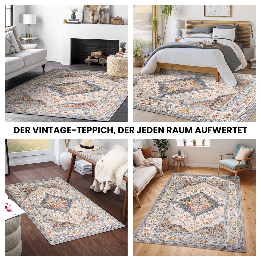Livabliss Teppich »CASABLANCA«, rechteckig, 12 mm Höhe, Vintage Orientteppich, Kurzflor Boho Wohnzimmerteppich, Läufer