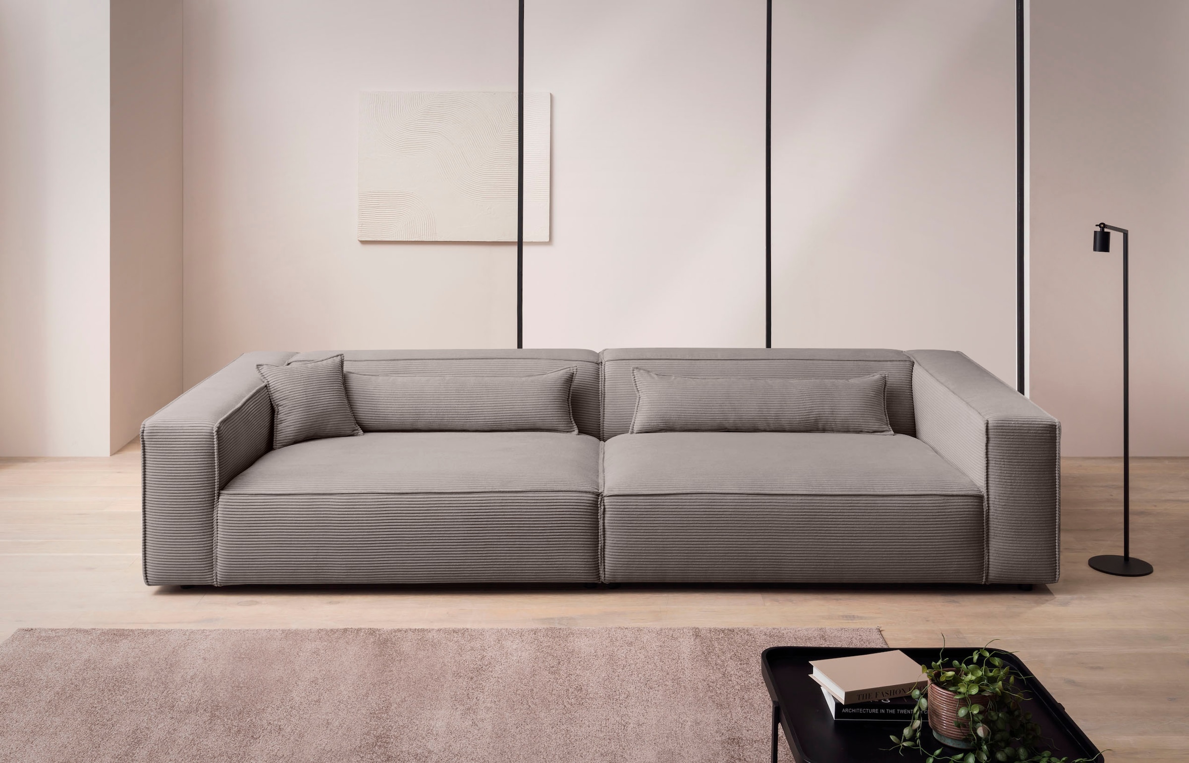 LeGer Home by Lena Gercke 3-Sitzer »PIARA XXL, Sofa mit Kedernaht in Cord, Leinenoptik o. Strukturstoff« schwarze Füße, bequemer Sitzkomfort, extra tiefe Sitzfläche