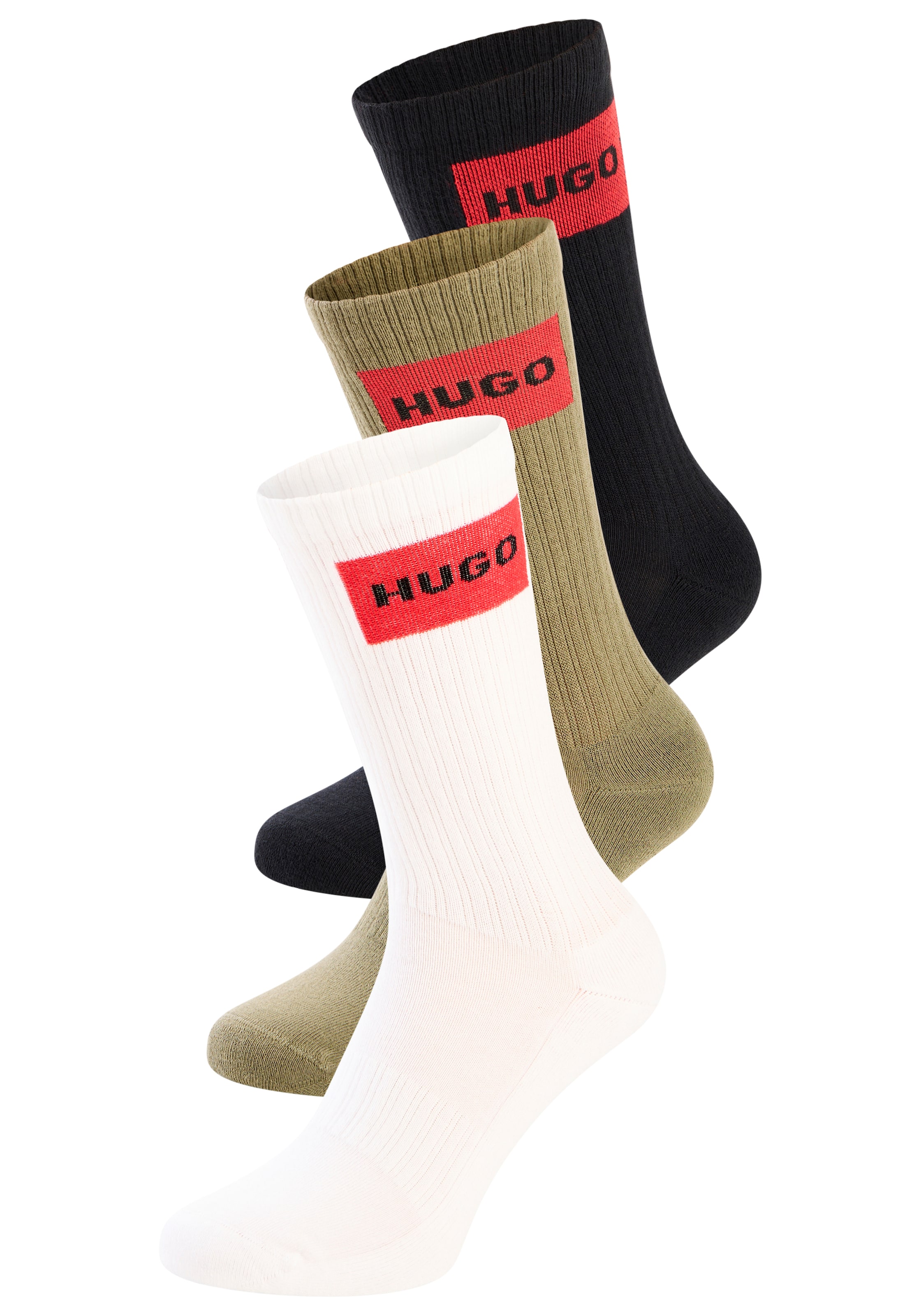 HUGO Underwear Freizeitsocken »3P QS RIB LABEL« Packung, 3er, 3 Paar tlg. mit kontrastfarbenen HUGO Logo