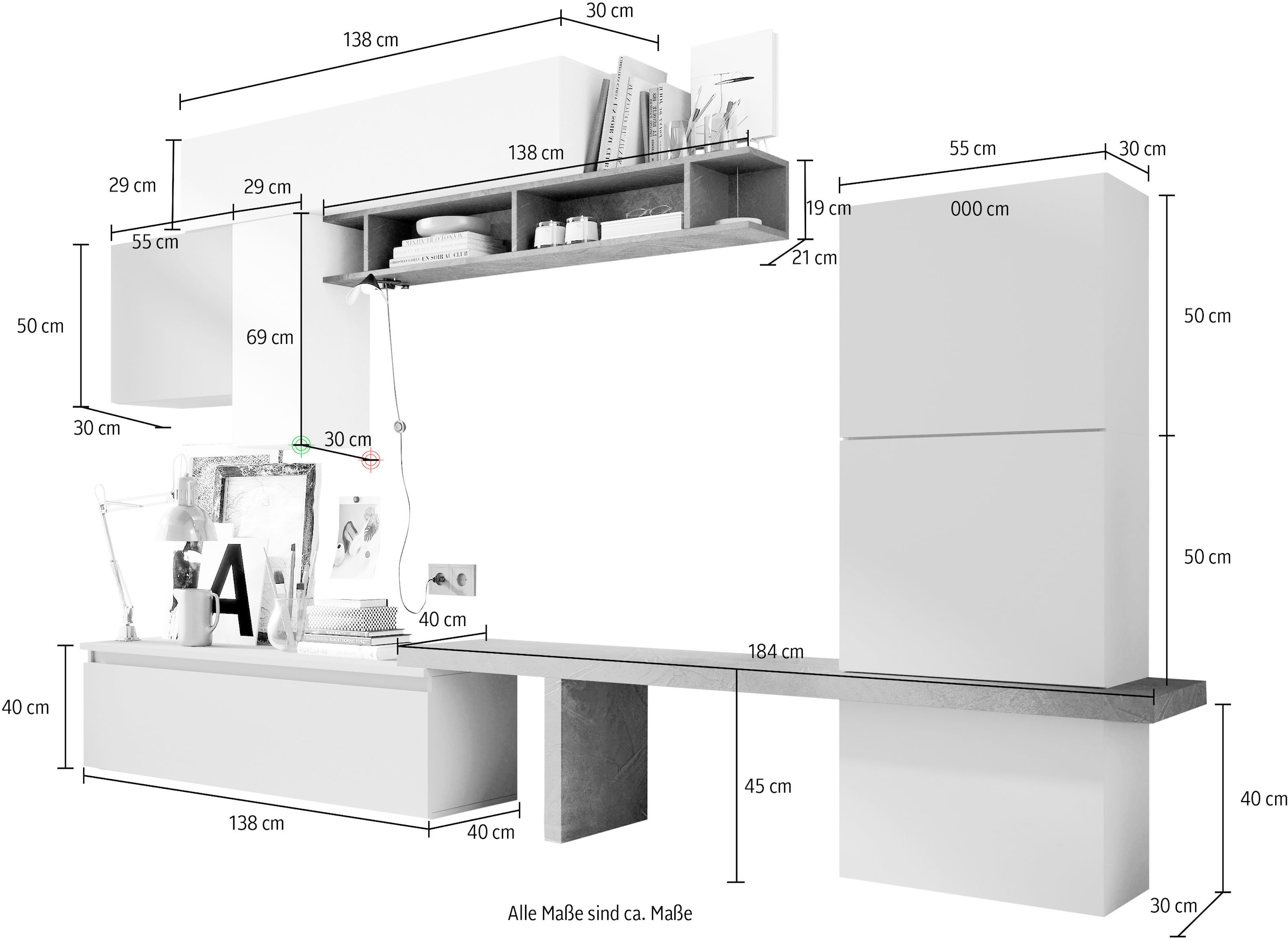 INOSIGN Wohnwand »INFINITY, 9tlg. Breite 295 cm, Höhe variabel, Schrankwand, (Lowboard,9«, (9 St.), T-Boden/Würfel-Element, 3x Hängewürfel, 2x Hängeschrank, Wandregal)