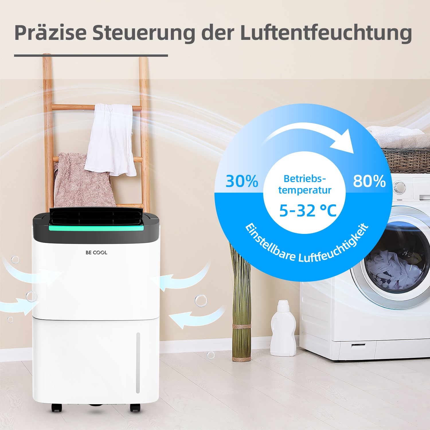 be cool Luftentfeuchter »BC50LEF2301«, für 125 m³ Räume, Entfeuchtung 50 l/Tag