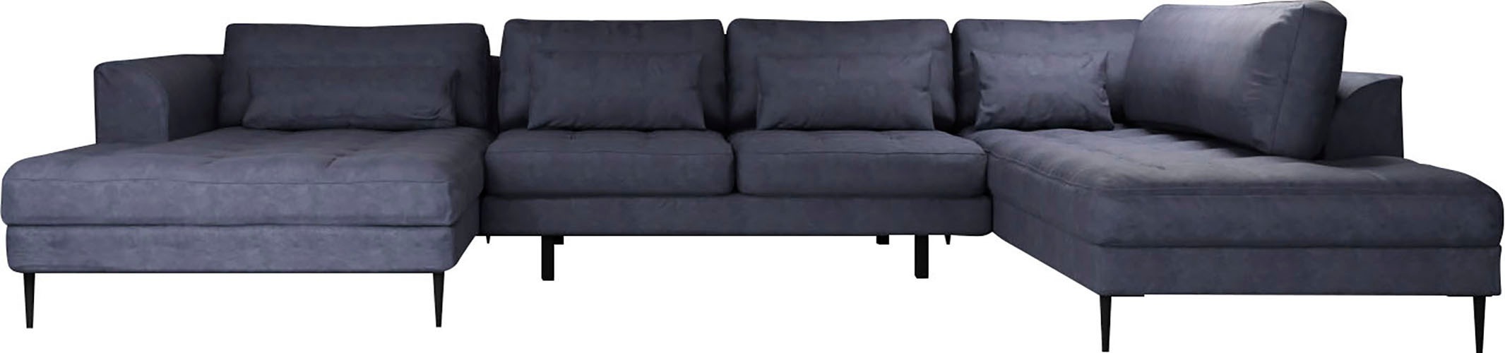 TRENDMANUFAKTUR Wohnlandschaft »Luzi, gemütliches Sofa mit extra viel Platz, U-Form, viele Kissen«, Designsofa mit tollem Sitzkomfort, Metallfüße schwarz, Breite 361 cm