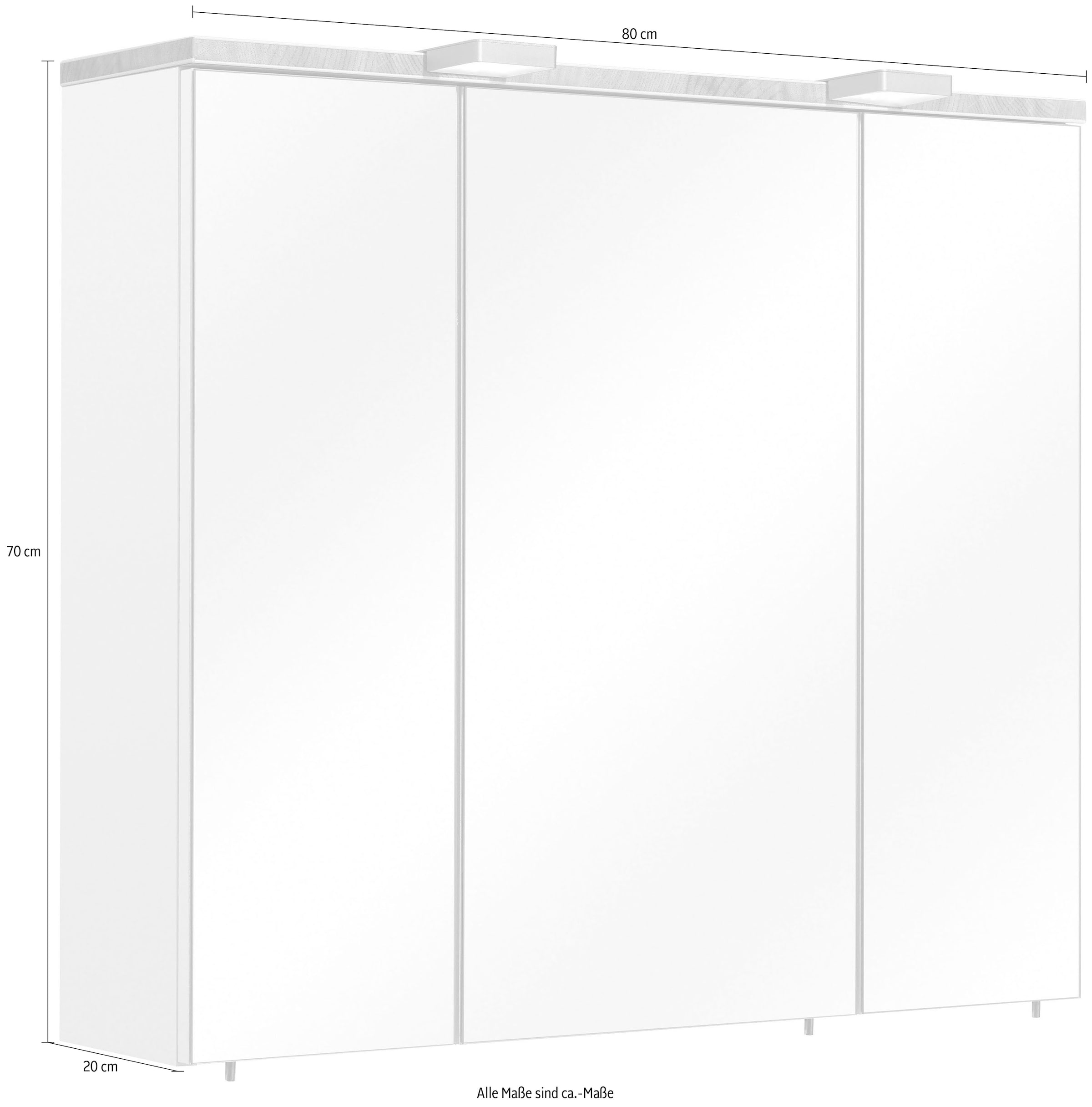 Saphir Spiegelschrank »Quickset 931 Badschrank, 3 Spiegeltüren, 6 Einlegeböden, 80 cm breit«, inkl. LED-Beleuchtung, Türdämpfer, Schalter-/Steckdosenkombination
