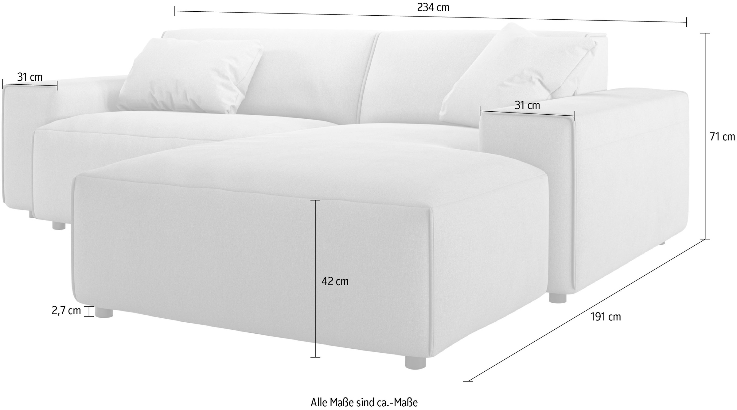 andas Ecksofa »Glimminge L-Form auch in Breitcord, Feincord + Easy care-Bezug,«, Breite 234, Zierkissen