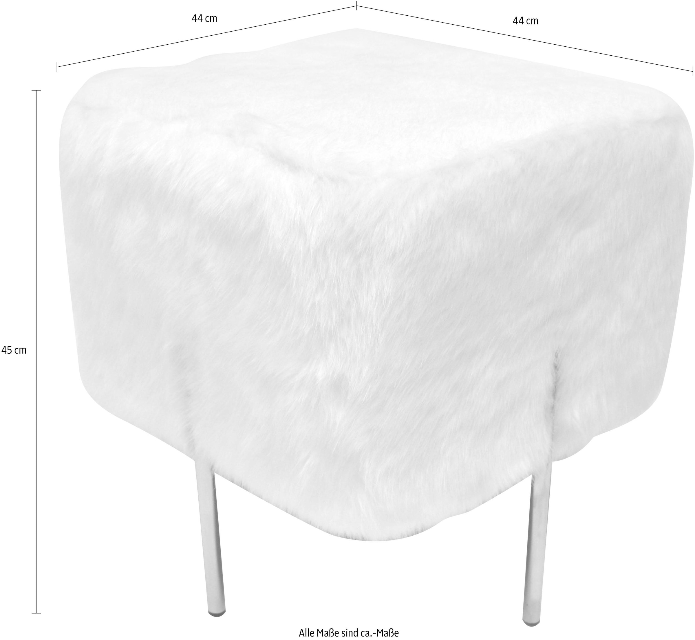 Leonique Hocker »Kube«, Quadratischer Fellhocker, Kunstfell Silber, ca. 44x44x45 cm