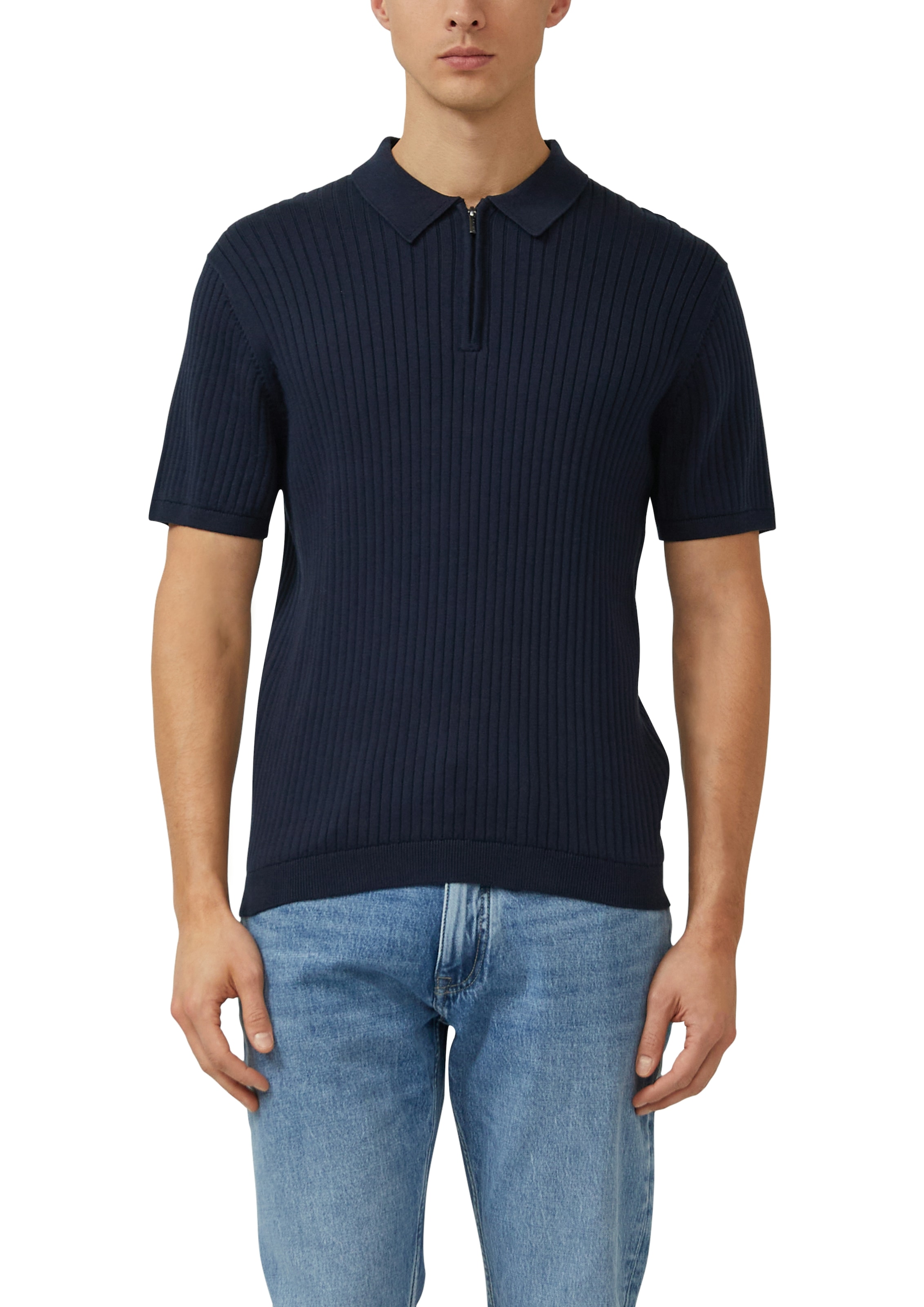 s.Oliver Poloshirt mit Strick-Muster und kurzes Reißverschluss