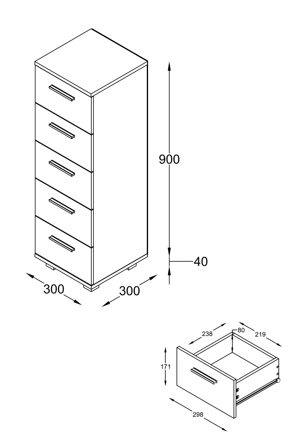 VCM Midischrank »Holz Badmöbel Schubladen Badschrank Kommode Zalo M« 1 Stk. tlg.