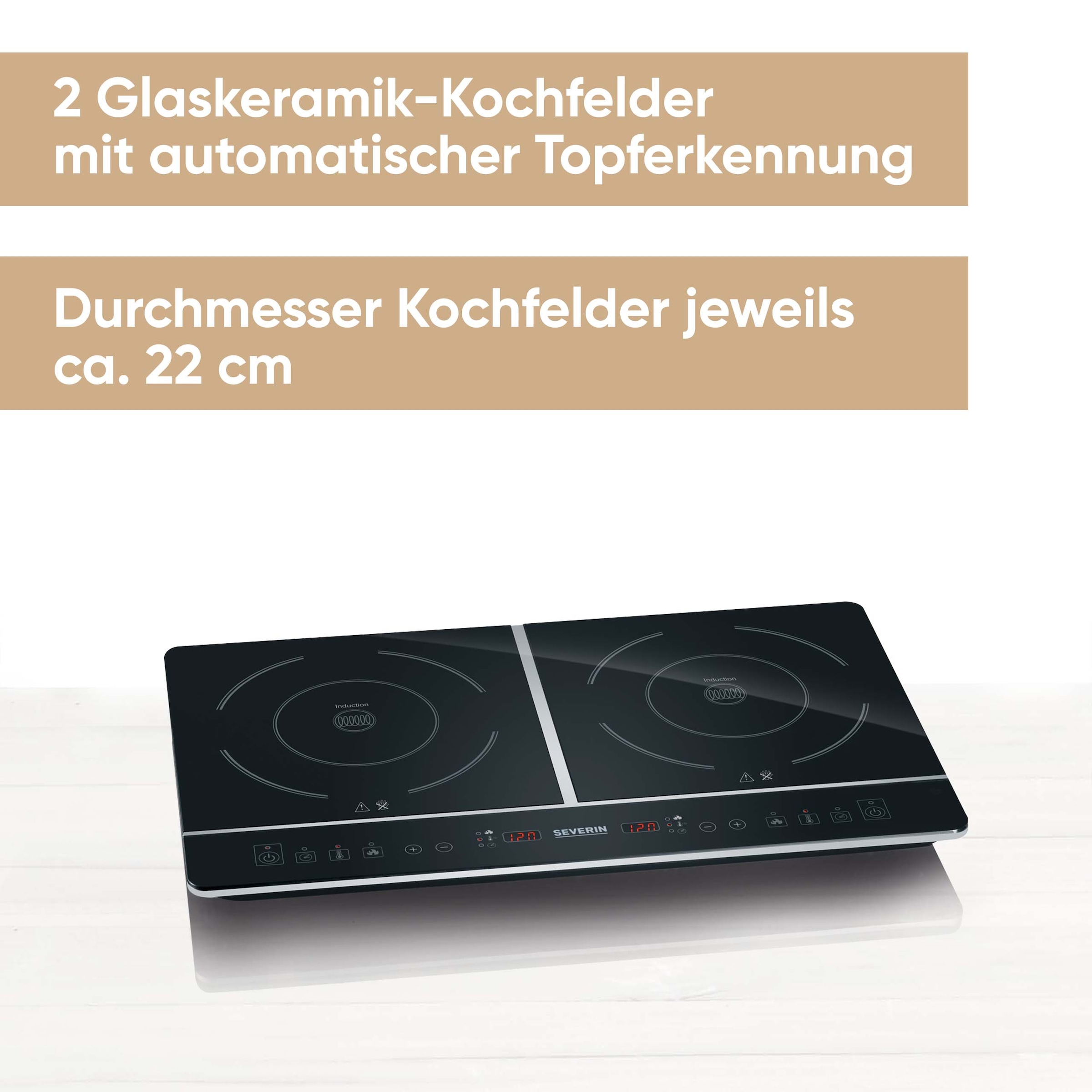 Severin Doppel-Induktionskochplatte »DK 1031« Timerfunktion, automatische Topferkennung, Glaskeramik