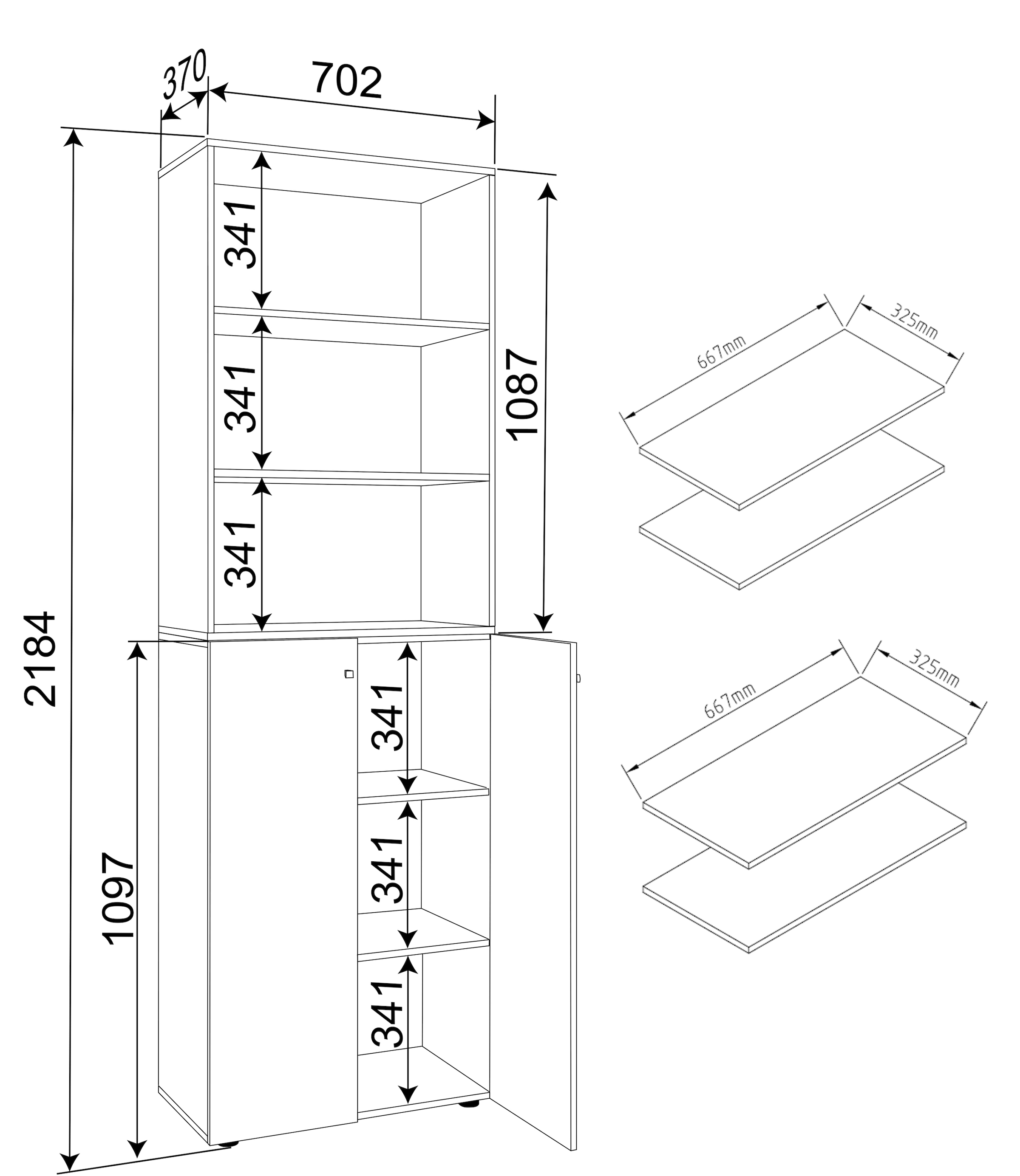VCM Aktenschrank »VCM Büroschrank mit 6 Fächern | Büroregal | moderner Aktenschrank mit Drehtüren | Maße ca. H. 220 x B. 70 x T. 40cm ¿ Lona 6-Fach« 1 Stk. tlg.