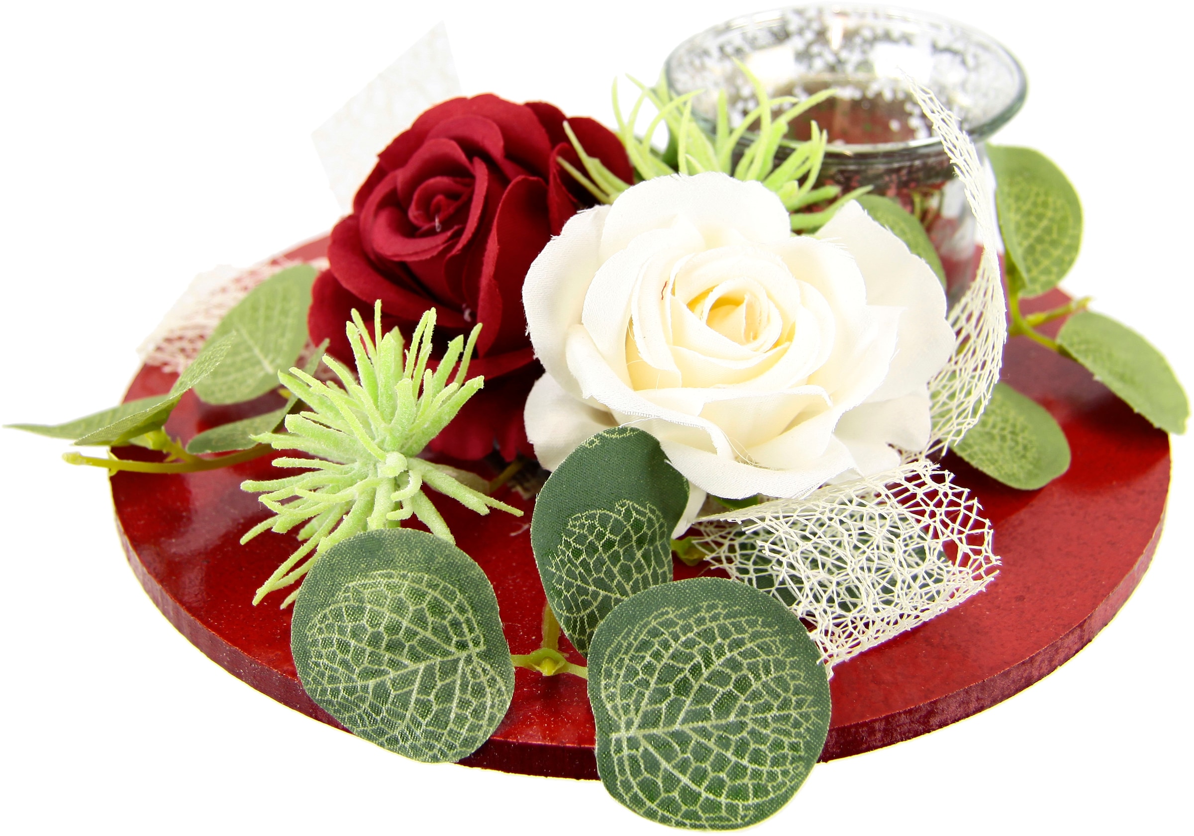 Teelichtkerze, Tischdeko (1 Kerzen St.), Rosen bequem Valentinstag »Mit Kerzenhalter Kerzenständer Muttertag künstlichen kaufen und I.GE.A. Glaseinsatz Teelichthalter Eukalyptus«,