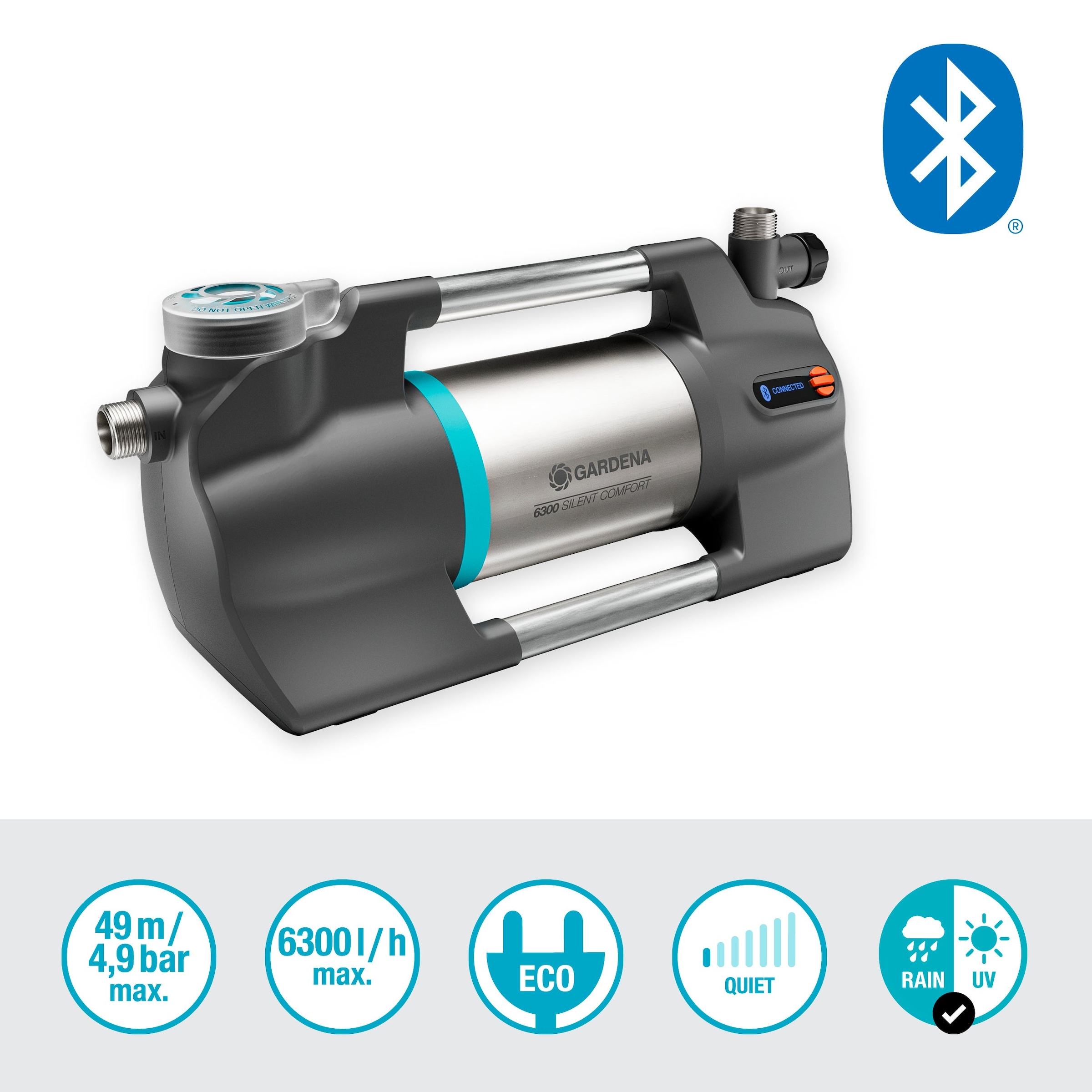 GARDENA Gartenpumpe »6300 SilentComfort«, besonders geräuscharm, mit Bluetooth®, 6300 l/h, 1050 W