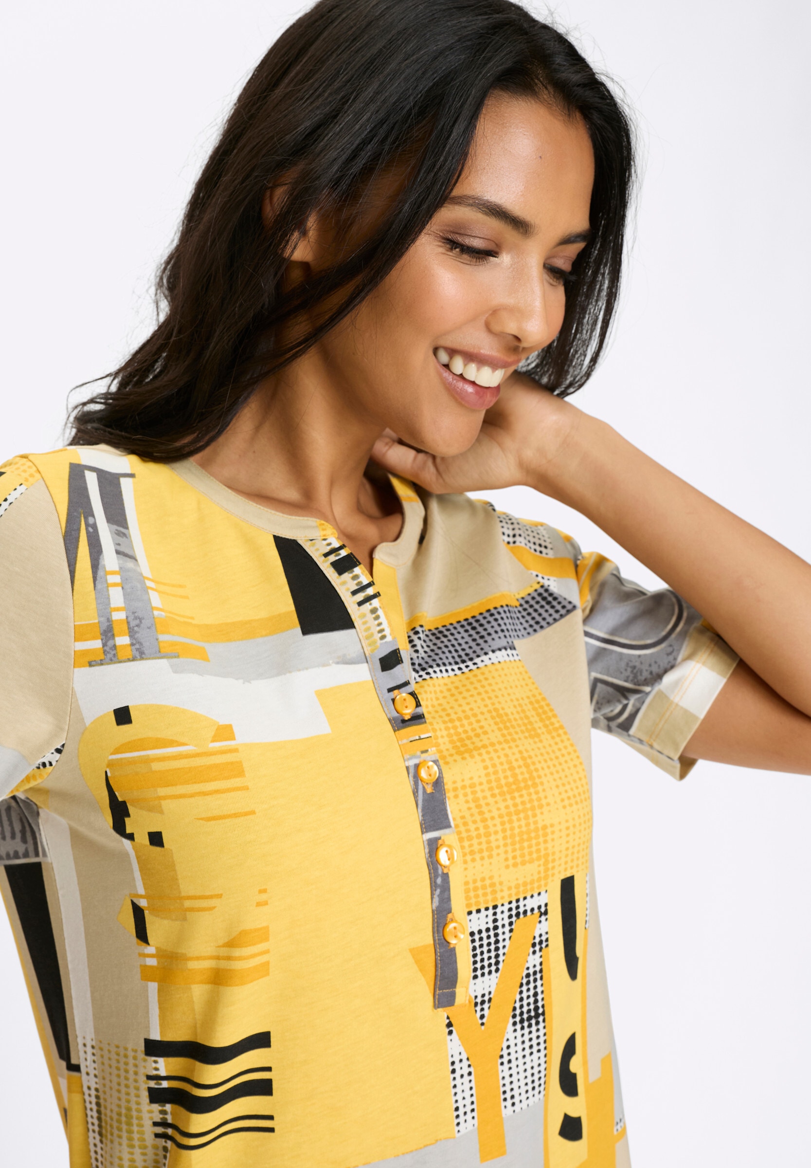Sieh an! T-Shirt »Kurzarm-Shirt Kurzarmshirt mit kurzer Knopfleiste«
