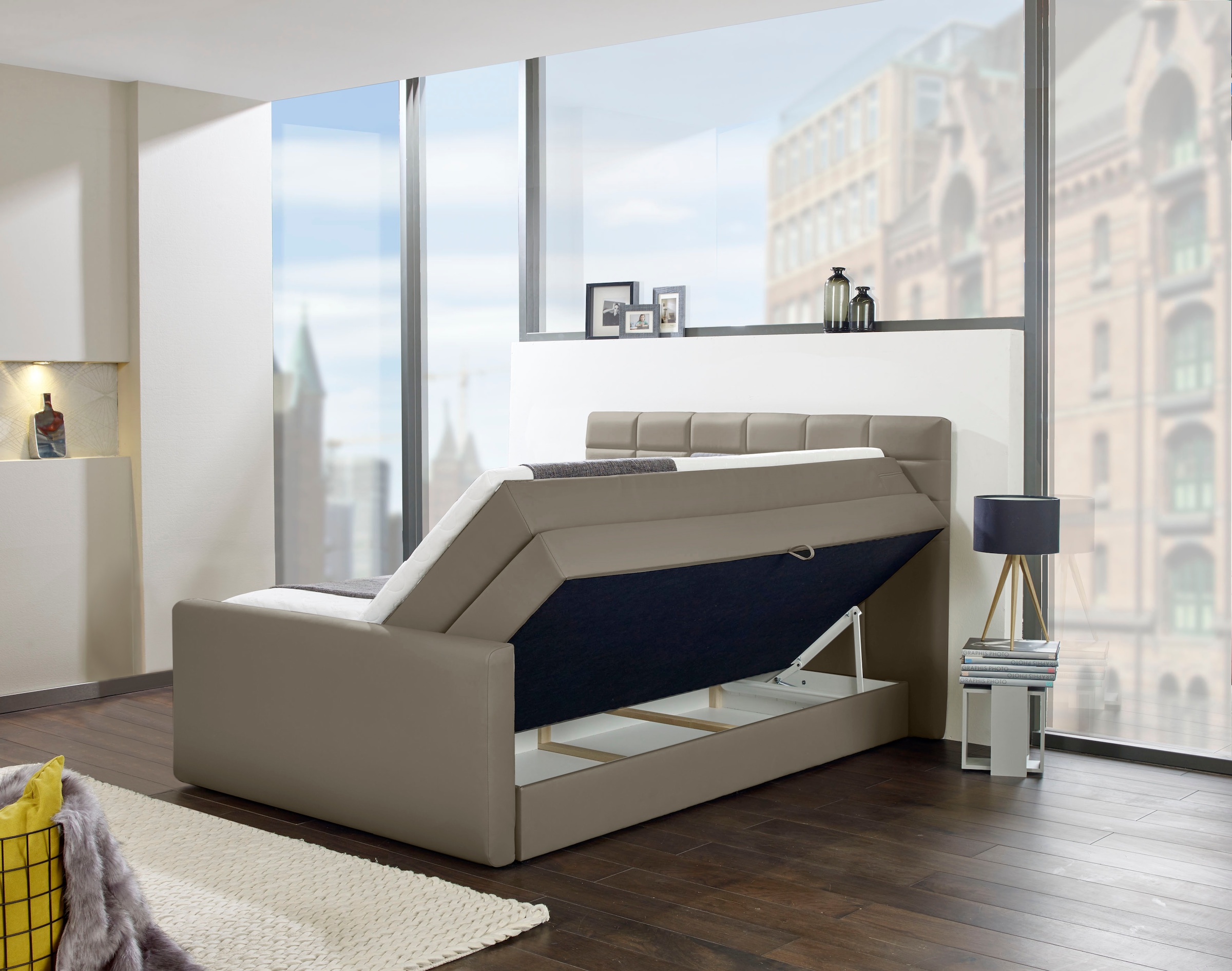 INOSIGN Boxspringbett »Lethbridge«, inkl. Bettkasten und Topper, zwei Matratzenarten in H2