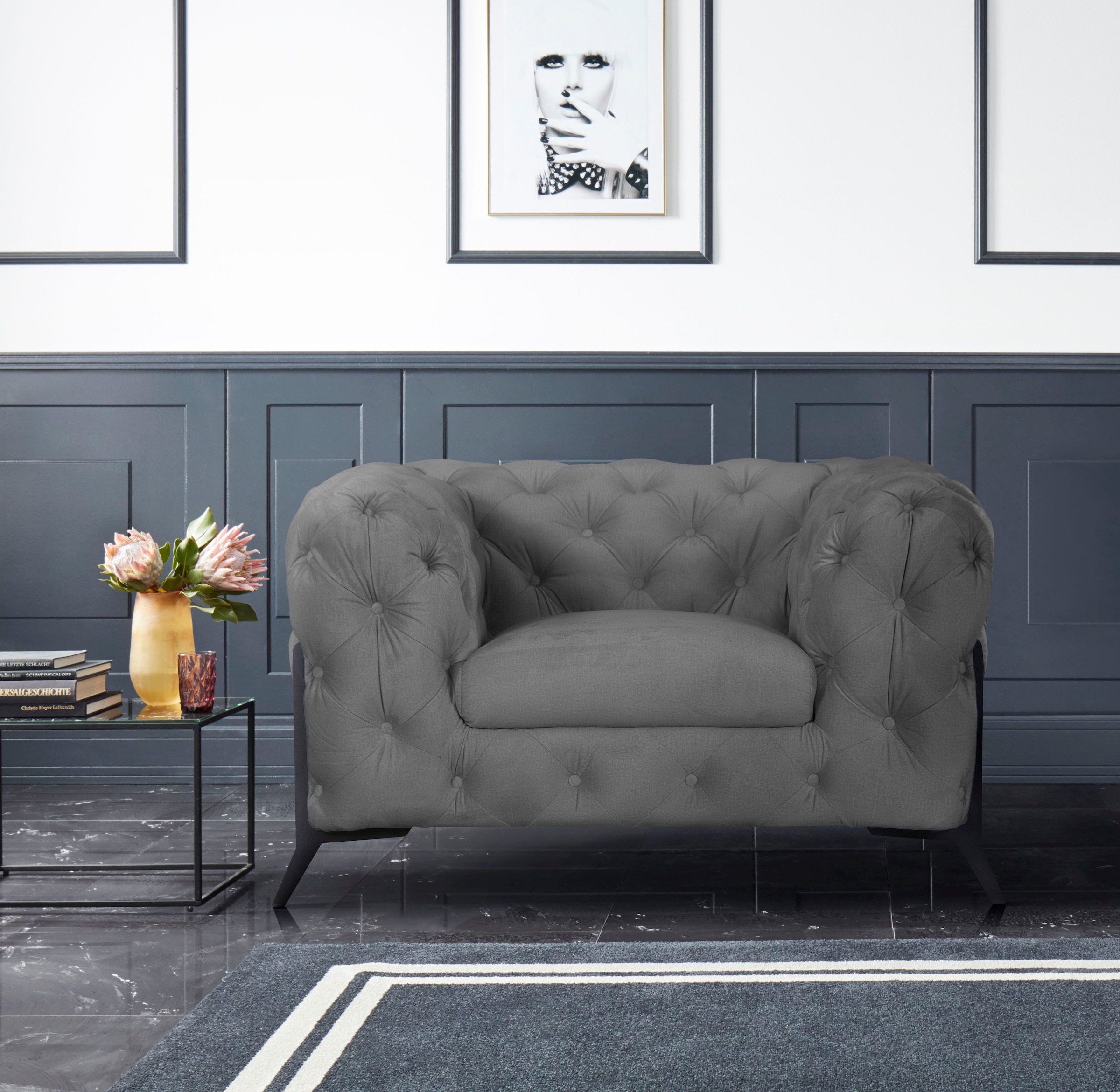 Leonique Chesterfield-Sessel »Amaury Sessel«, aufwändige Knopfheftung, moderne Chesterfield Optik, Fußfarbe wählbar