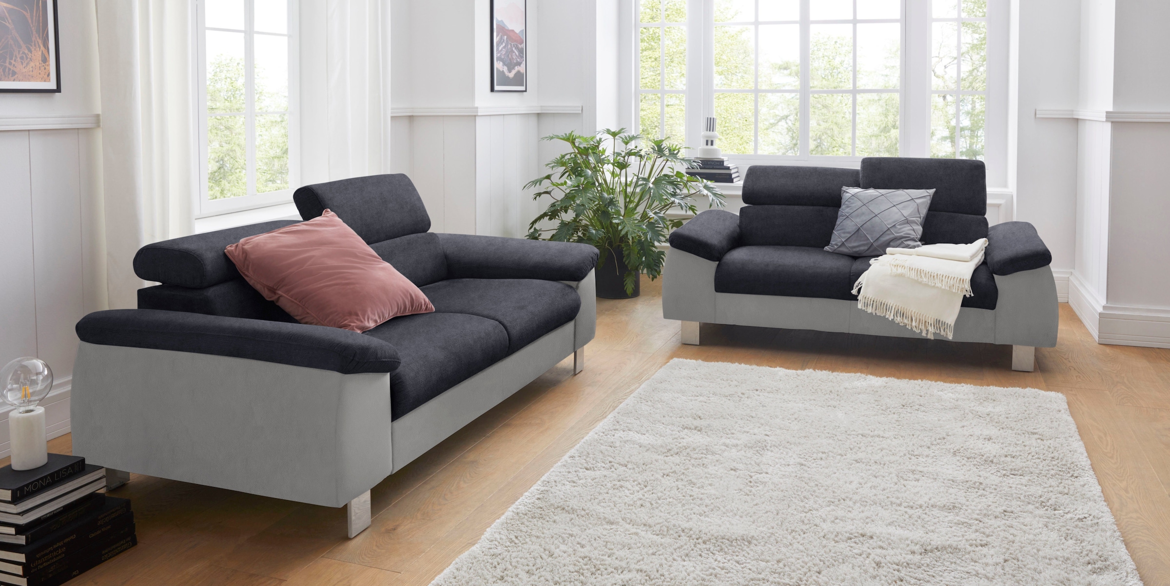 COTTA Polstergarnitur »Komaris, B: 177 bzw. 100 cm«, (Set), Set: 2er-Sofa & Hocker, mit Kopfteilverstellung