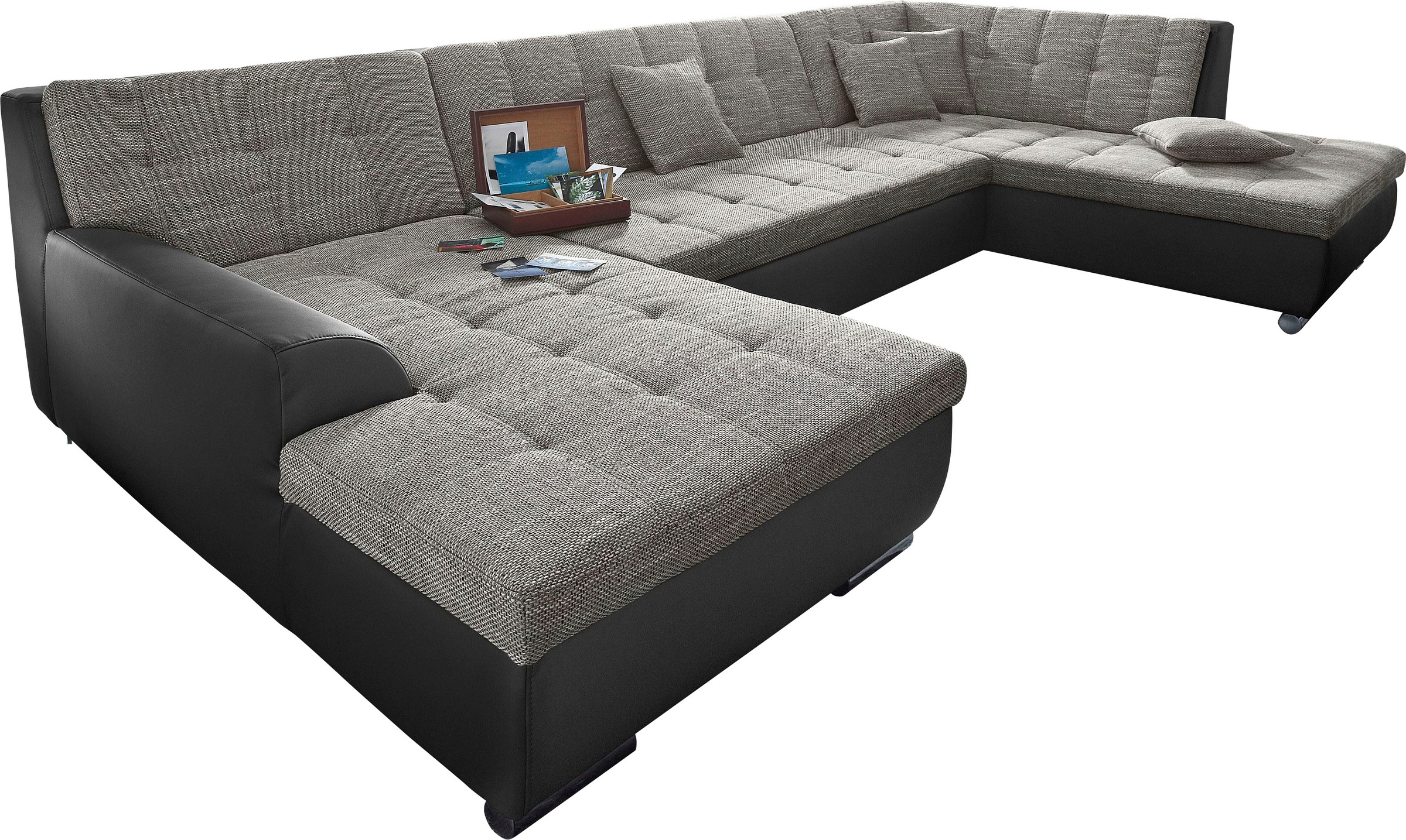 DOMO collection Wohnlandschaft »Treviso incl. Zierkissen, moderne Steppung, XXL: B/T/H: 364/201/83 cm«, wahlweise mit Bettfunktion, in vielen Bezugsarten auch in Cord U-Form