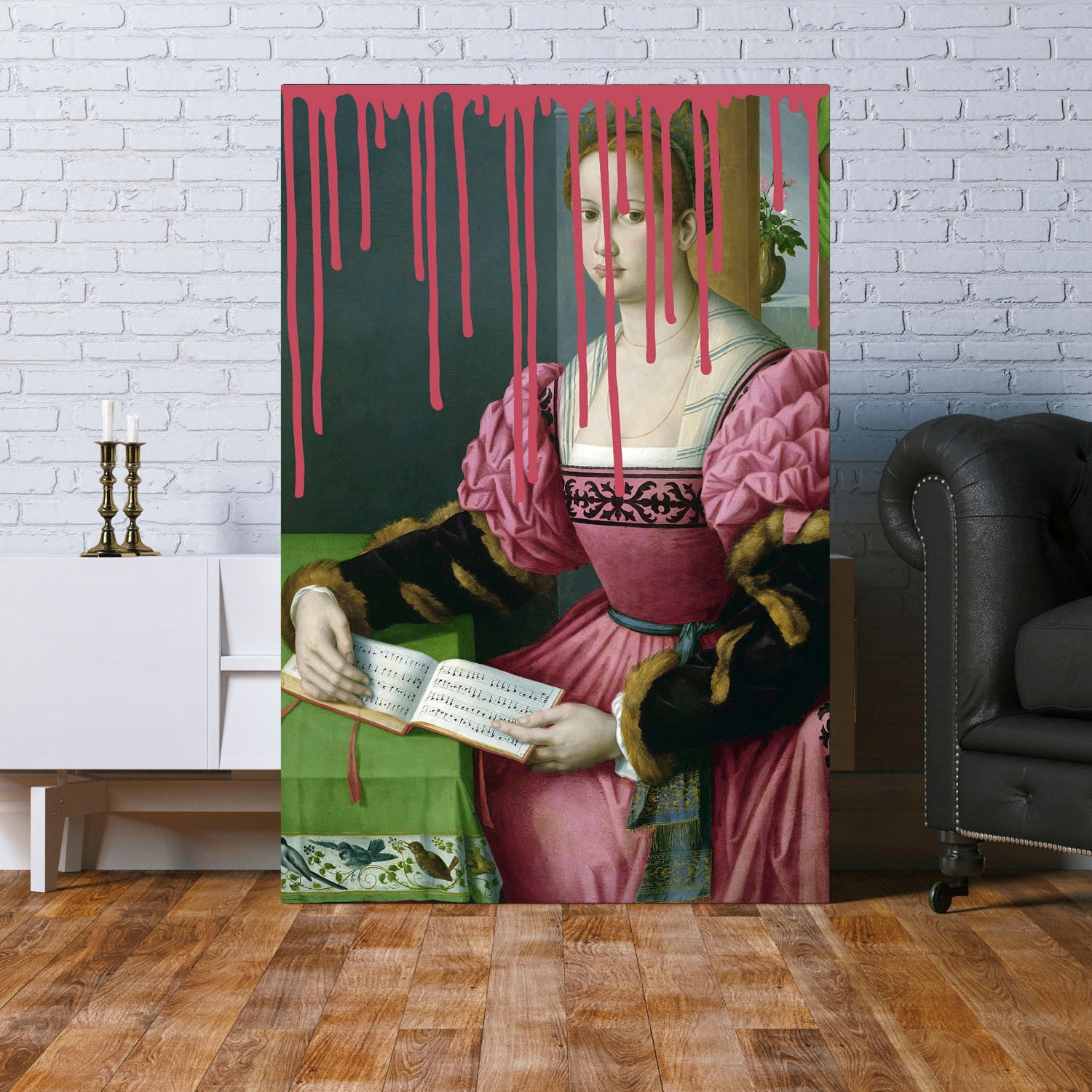 queence Acrylglasbild »Frau mit Buch mit Farbklecks«, Kunst-Gemälde-Frau-Bilder von Frauen-Historische Persönlichkeiten-Formen, Fine Art-Print in Galeriequalität