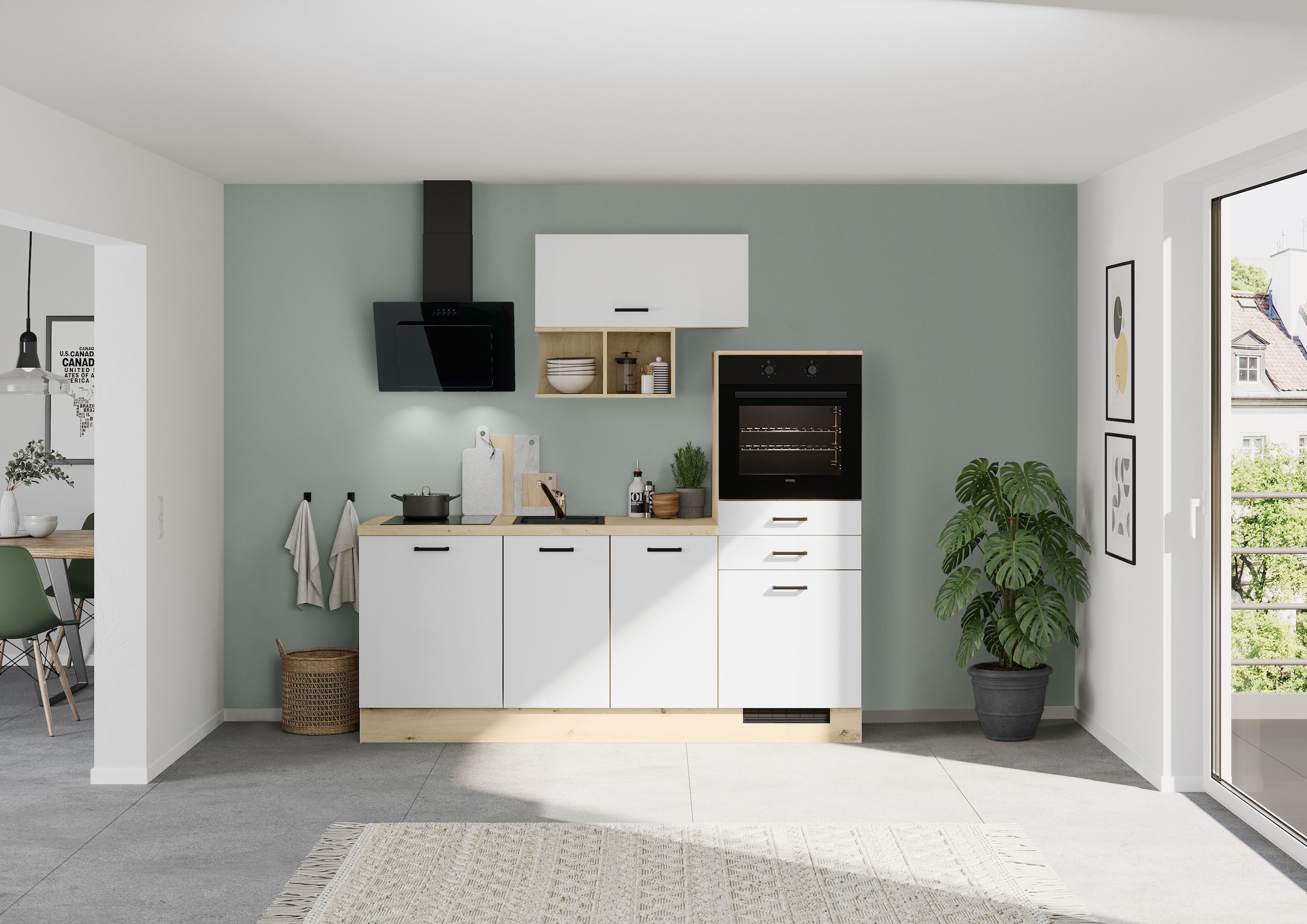 IMPULS KÜCHEN Küchenzeile »München, Ausrichtung wählbar, Schubkästen mit Soft-Close« Set,  in verschiedenen Farben erhältlich, Breite 210 cm