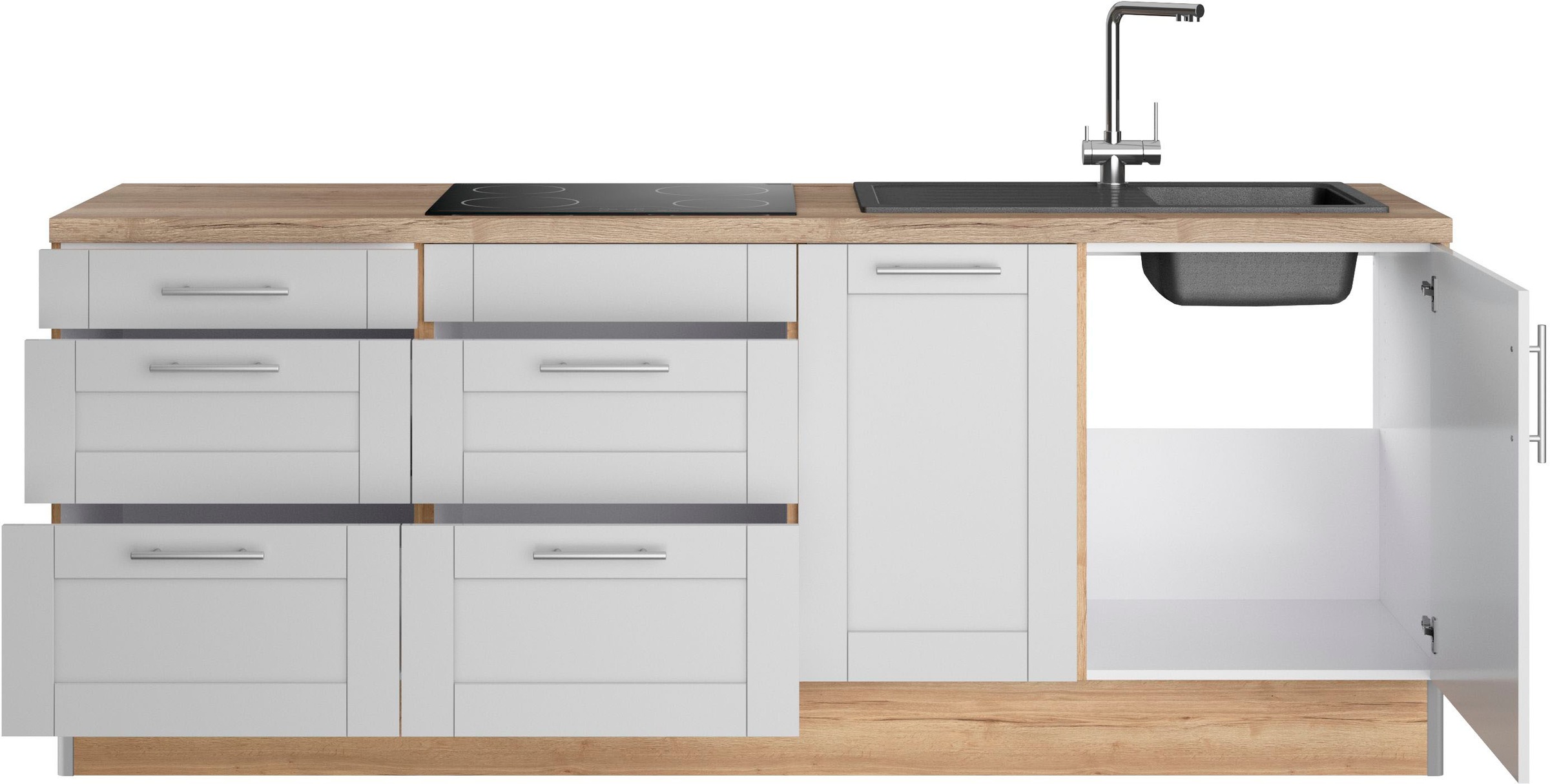 OPTIFIT Küche »Ahus«, Breite 225 cm, wahlw. Mit E-Geräten, Soft Close Funktion, MDF Fronten