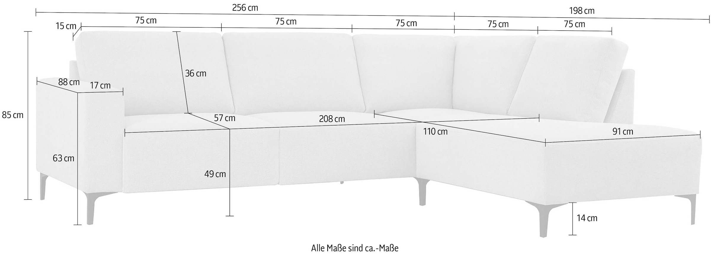 Home affaire Ecksofa »Tournon, L-Form, Breite 256 cm, Webstoff, Chenille«, Designsofa im nordischen Stil, Wellenunterfederung, Metallfüße