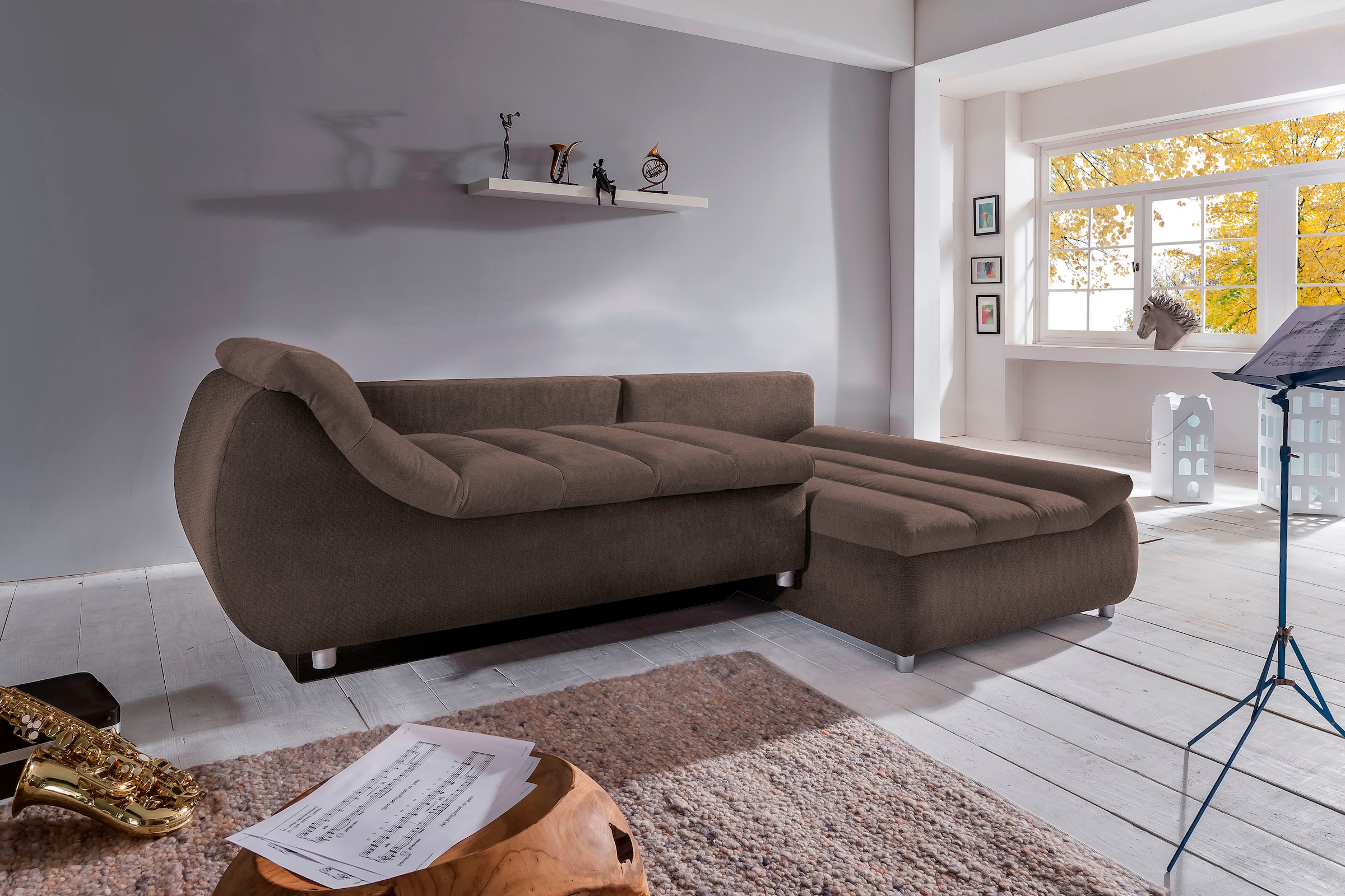 INOSIGN Ecksofa »Imola elegant und bequem, aktuelle Steppung im Sitz, L-Form«, wahlweise mit Bettfunktion