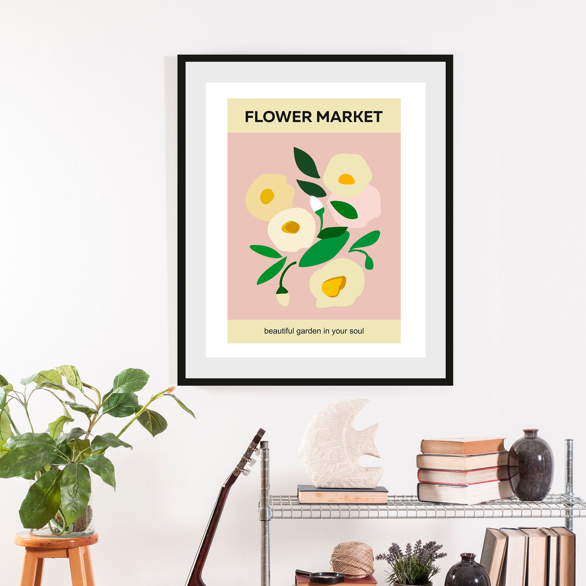 queence Bild »Flower Market«, (1 St.), HD Premium Poster-Druck inkl. Holzrahmen