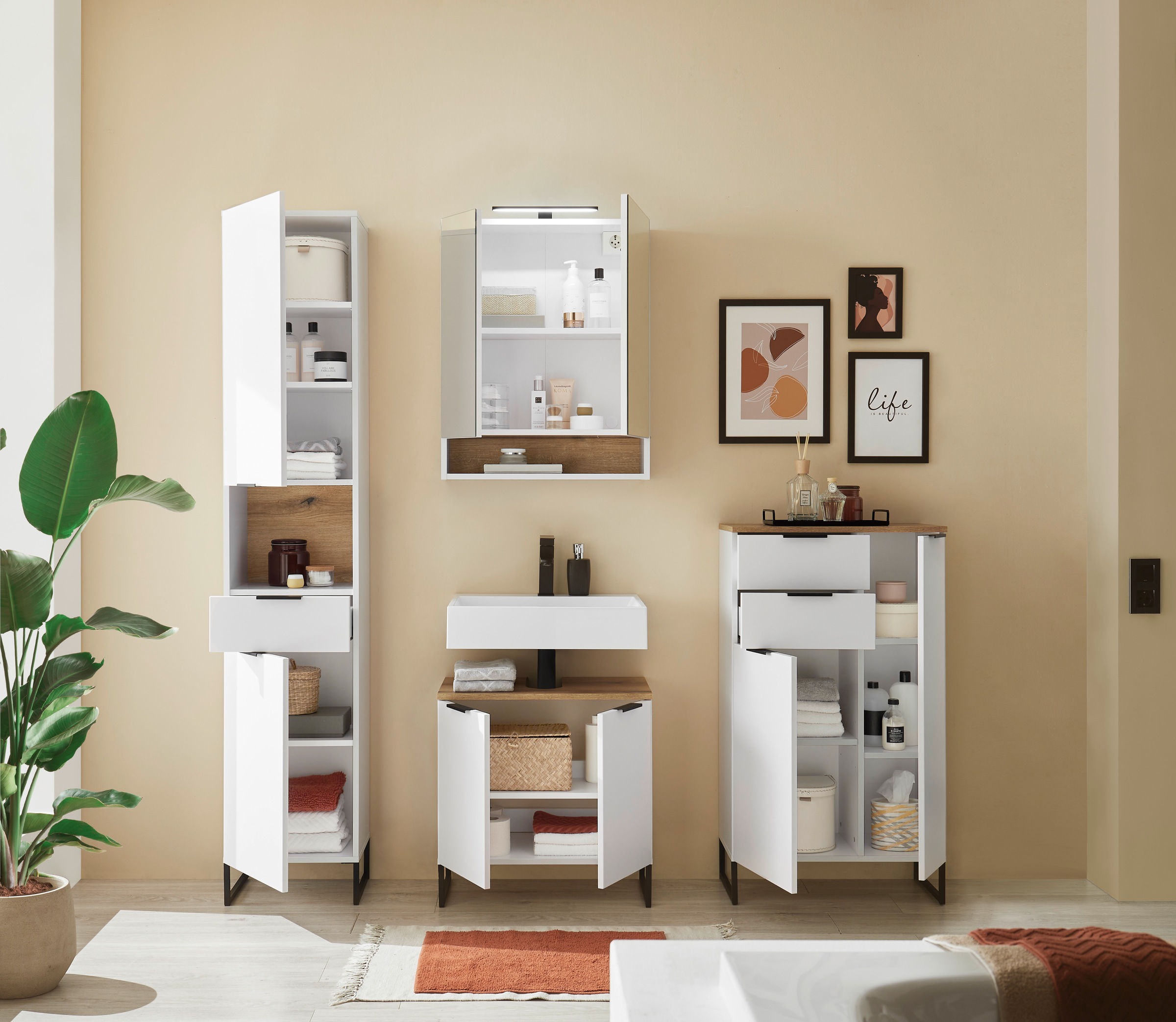 BASIC by Balculina Midischrank »Denver Midischrank, Badezimmerschrank BxHxT 60x106x32« 1 Stk. tlg. Breite 60 cm, Tür L/R montierbar, Softclose