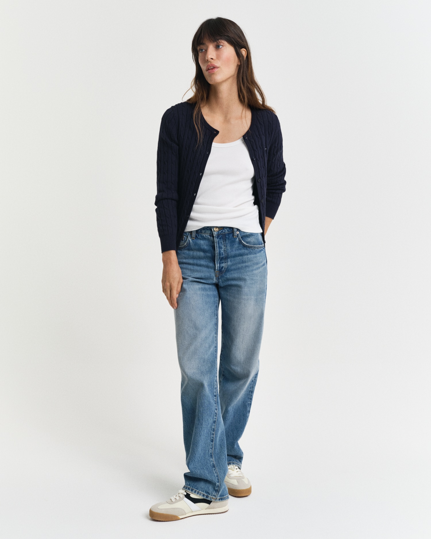 Gant Cardigan »STRETCH COTTON CABLE«, Zopfmuster, Slim Fit, Rundhals