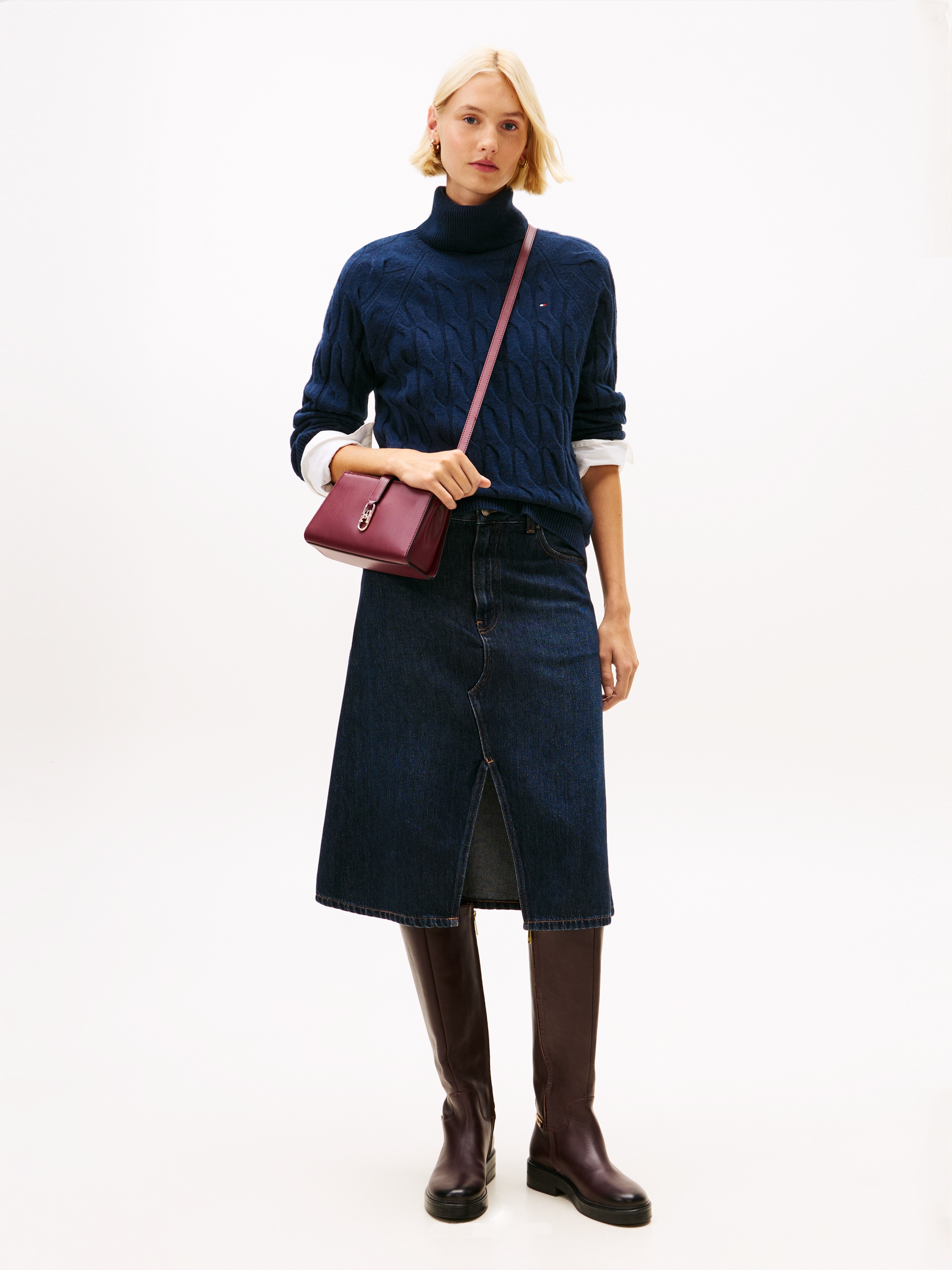 Tommy Hilfiger Rollkragenpullover »SOFT WOOL CABLE ROLL-NK LS SWT« aus Wolle, Zopfmuster