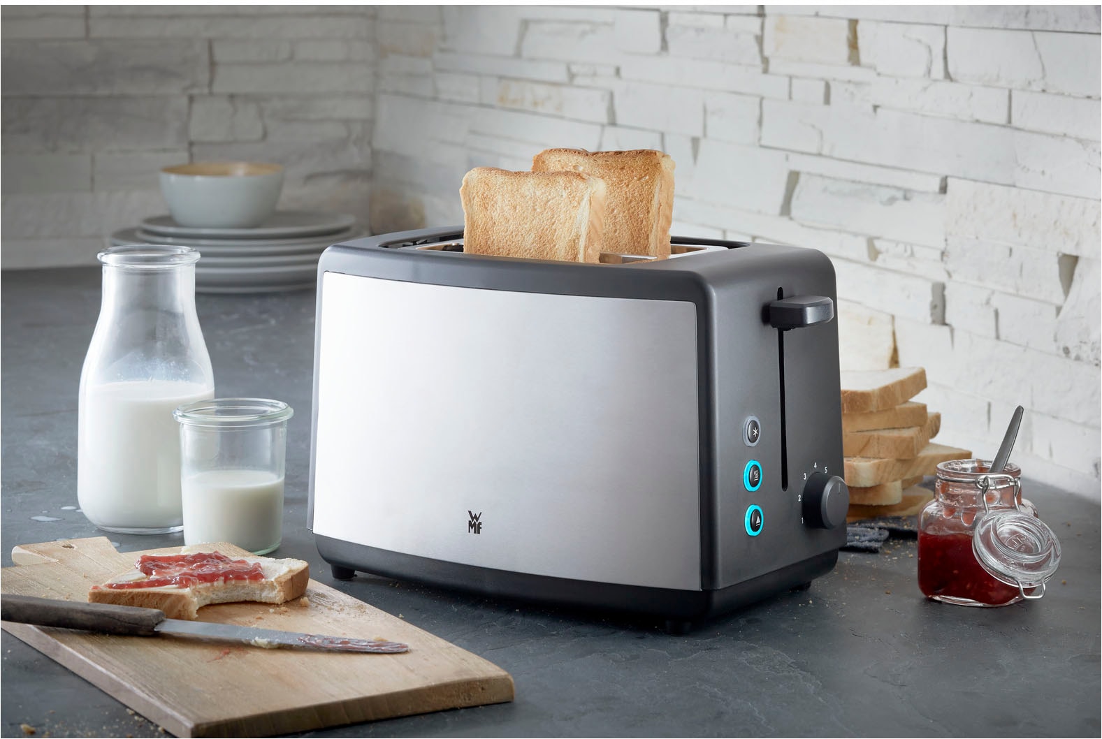 WMF Toaster »Bueno Edition, 2-Scheiben-Toaster mit integriertem Brötchenaufsatz«, 2 kurze Schlitze, für 2 Scheiben, 800 W, 7 Bräunungsstufen, Brotzentrierung, Krümelschublade, Cromargan Gehäuse