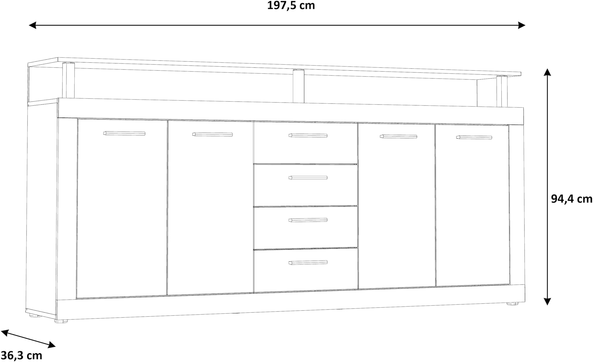 FORTE Sideboard, B/H/T 197,5/94,4/36,3 cm, viel Stauraum