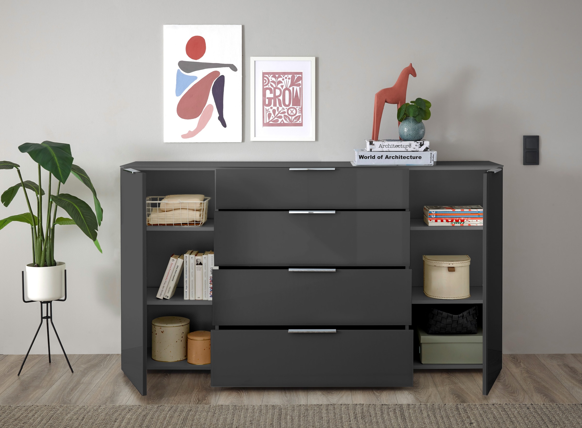 HBZ Kommode »Santorin, BxHxT 180x99x40 cm«, (1 St.), Breite 180cm, Softclose für Türen und Schubkästen, Melaminbeschichtung