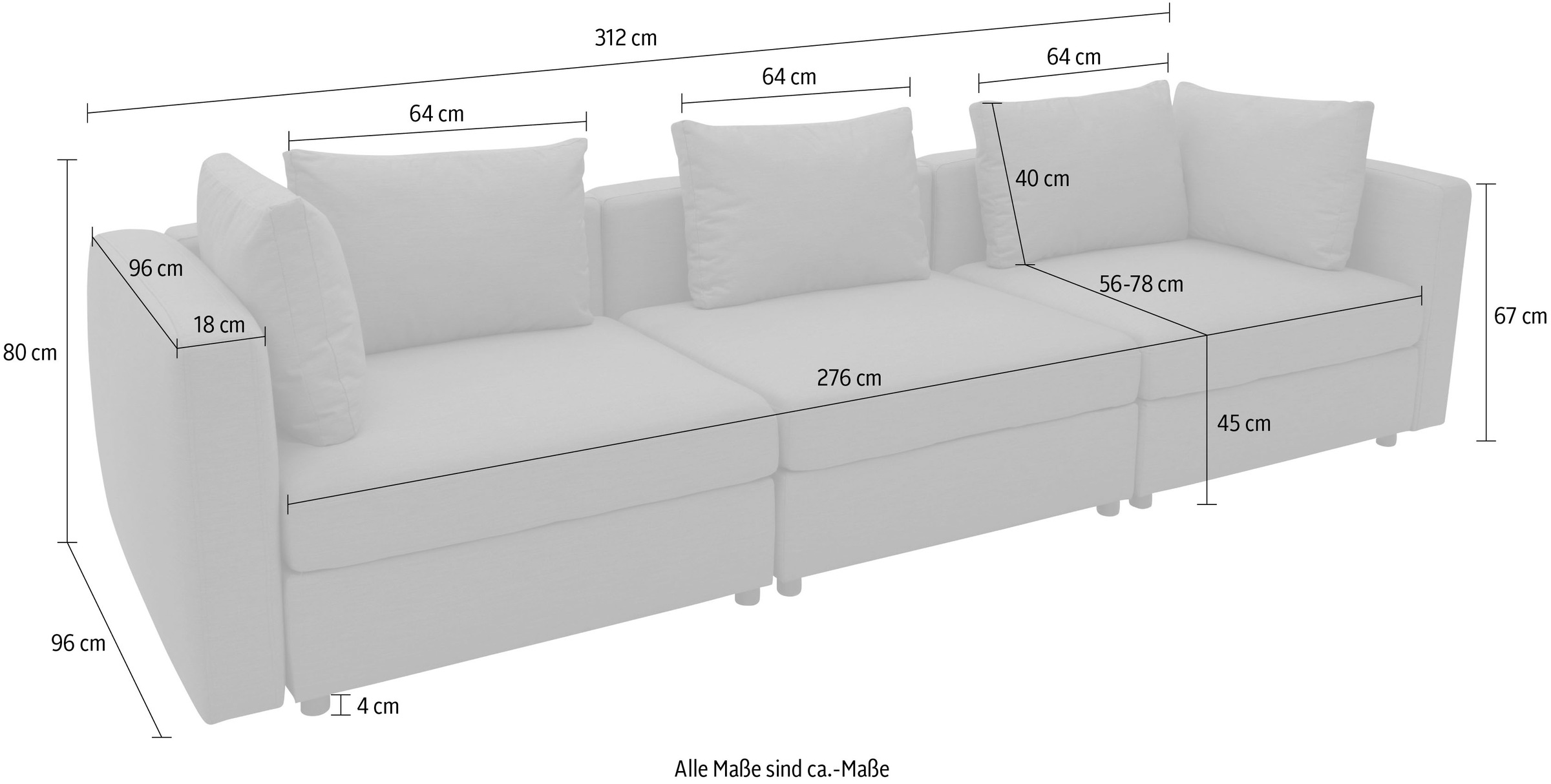 DOMO collection 3-Sitzer »Solskin, individuell erweiterbar/kombinierbar«, mit losen Kissen. Rücken- und Seitenteile als Stecksystem.