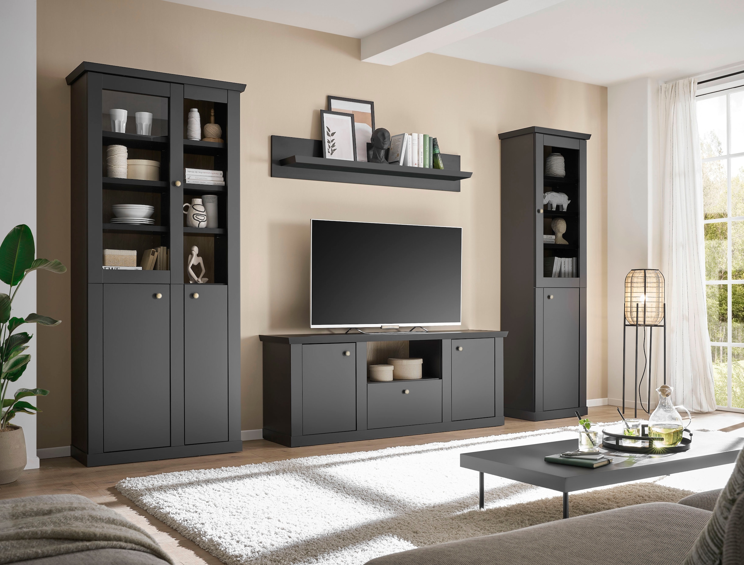 Home affaire Wohnwand »Lincoln, moderne Anbauwand, Komplettset im Landhausstil« Komplett-Set, 4 Stk. tlg.