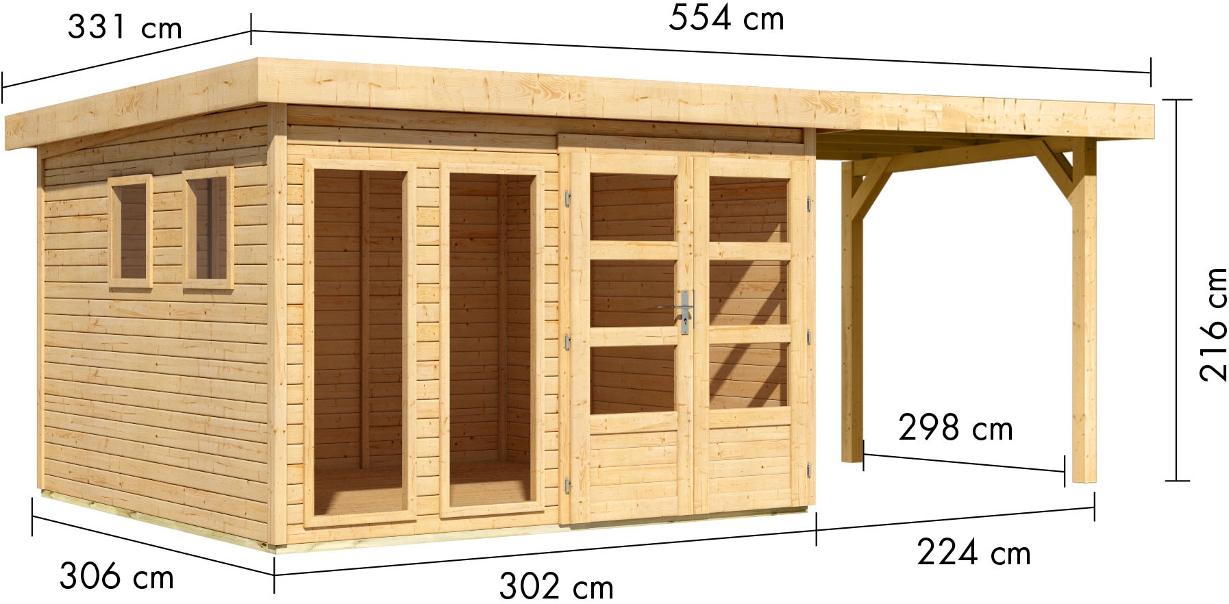 Karibu Gartenhaus »Langesee 6 mit Anbaudach« aus hochwertiger nordischer Fichte mit wasserabweisender Profilierung