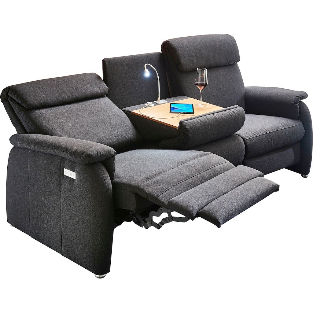 DELAVITA Sofa »Turin«, mit integrierter Tischablage, Leuchte und USB-Ladestation, wahlweise mit motorischer Relaxfunktion, auch in Leder erhältlich