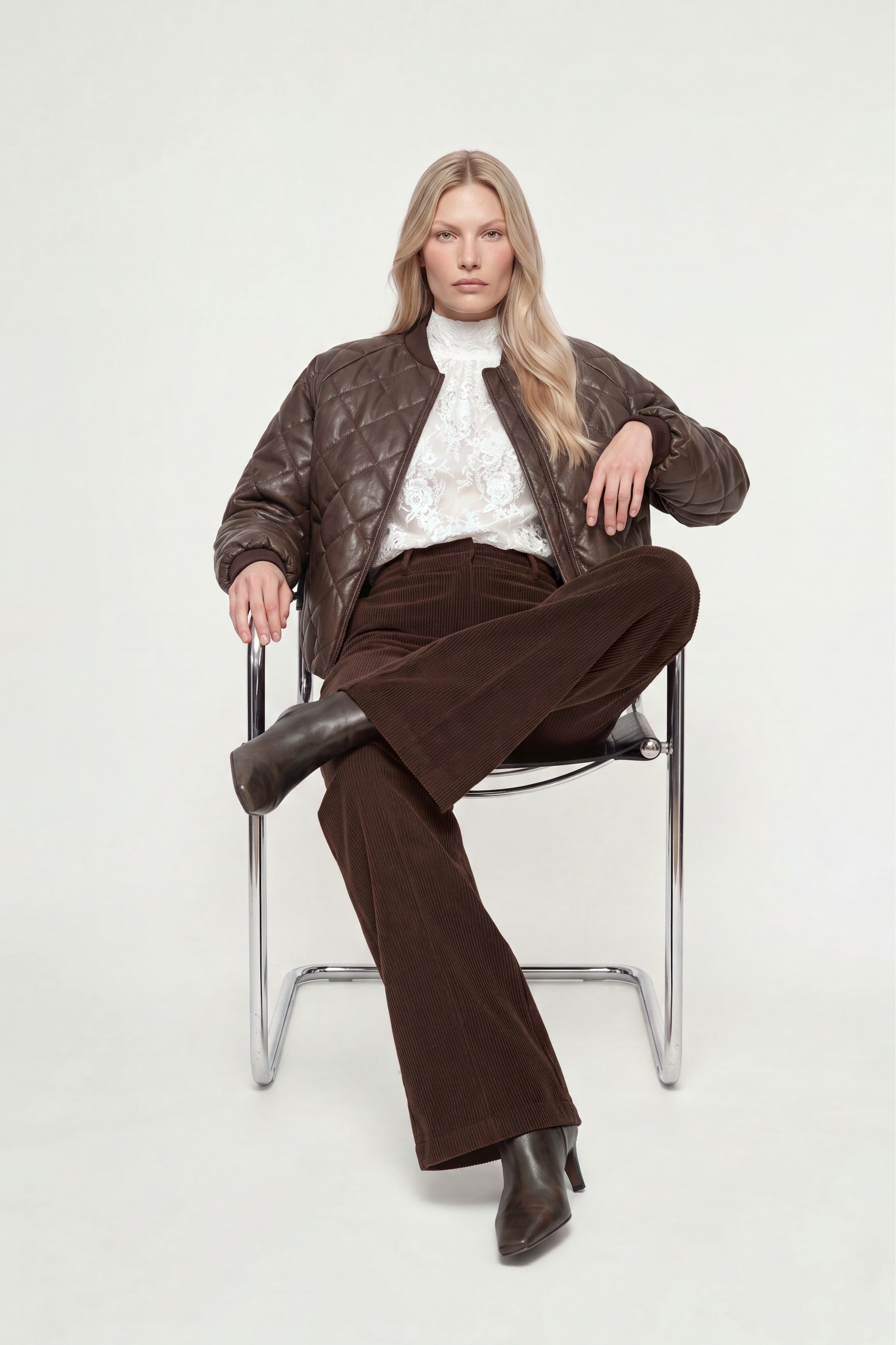 RICHROYAL Lederimitatjacke kurze Form, mit Rautensteppmuster, Herbstjacke