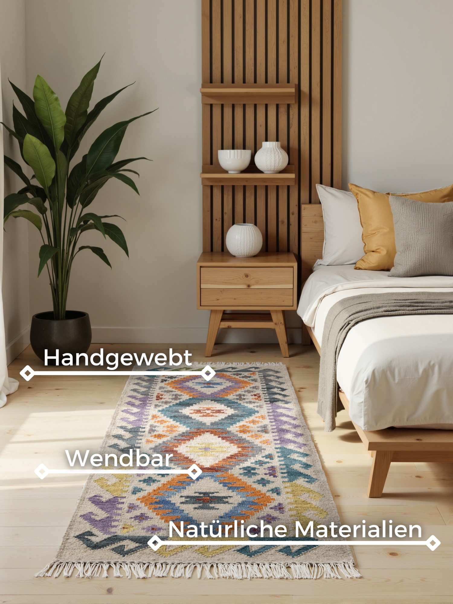 HANSE Home Teppich »Kelim Oasis«, rechteckig, 3 mm Höhe, Wolle, Baumwolle, Natur, Handgewebt, orientalisch, Boho, traditionell