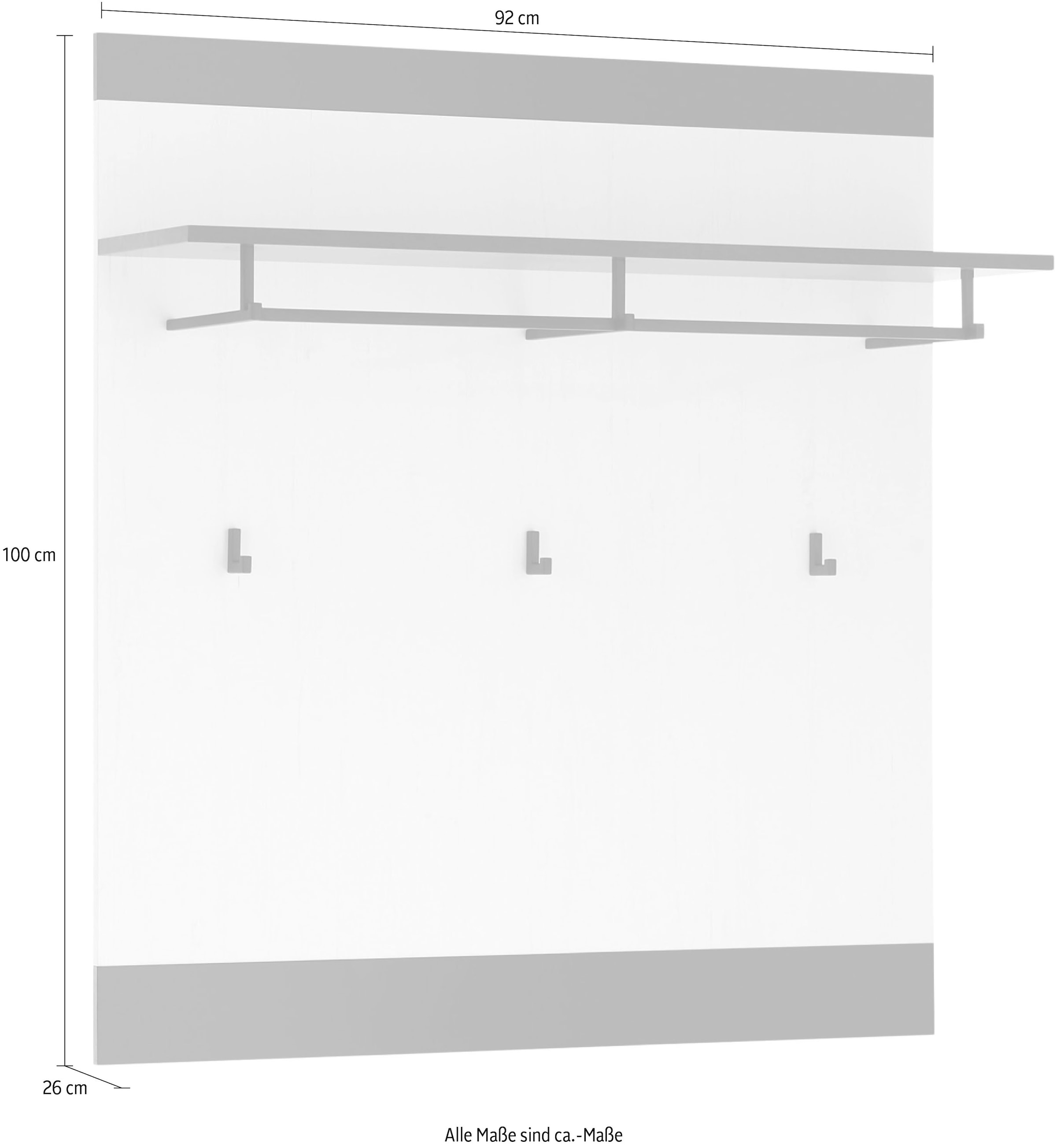 Home affaire Garderobenpaneel »SHERWOOD«, in modernem Holz Dekor, mit Beschlag aus Metall, Breite 92 cm