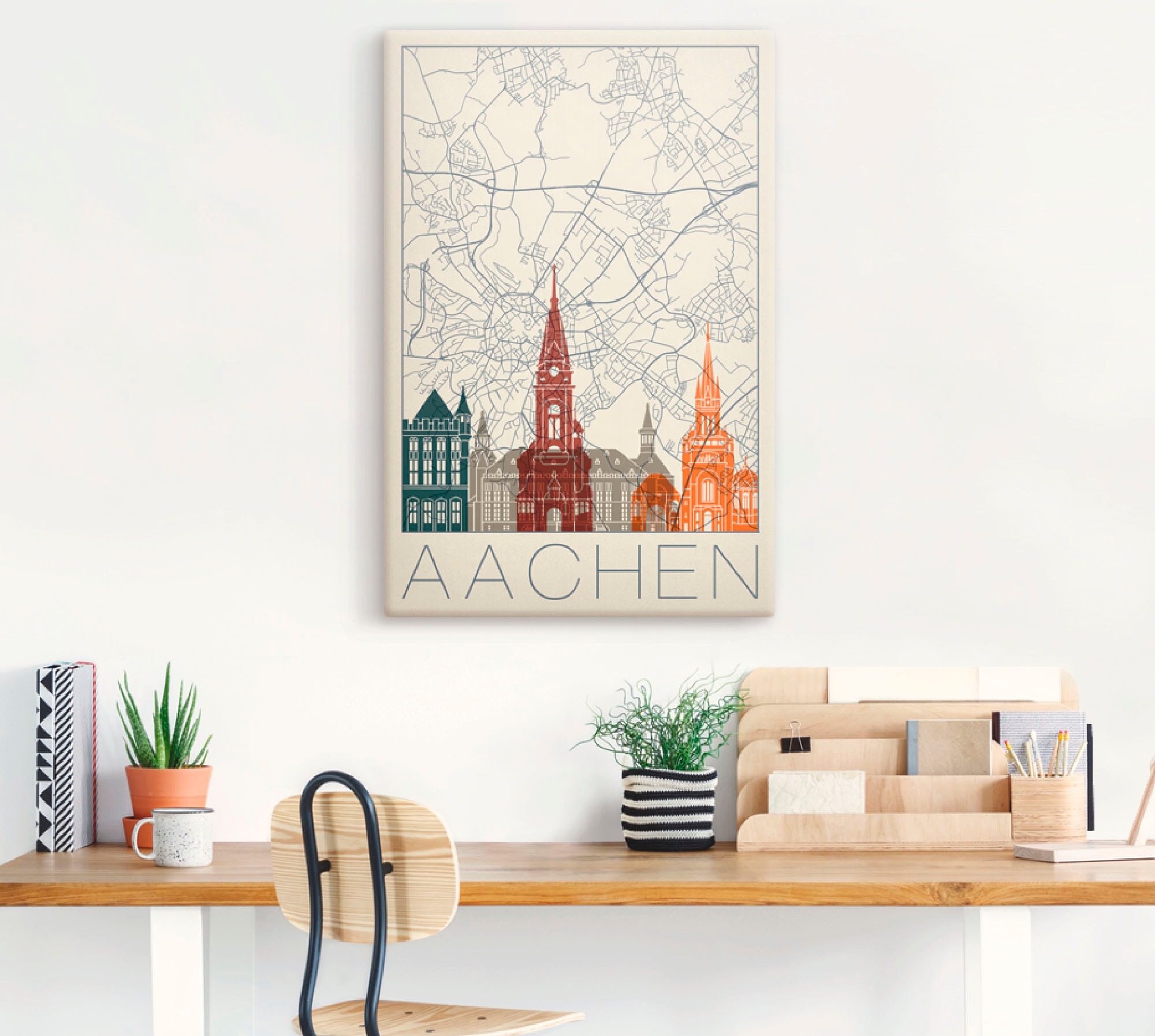 Artland Leinwandbild »Retro Karte Aachen«, Deutschland, (1 St.), auf Keilrahmen gespannt
