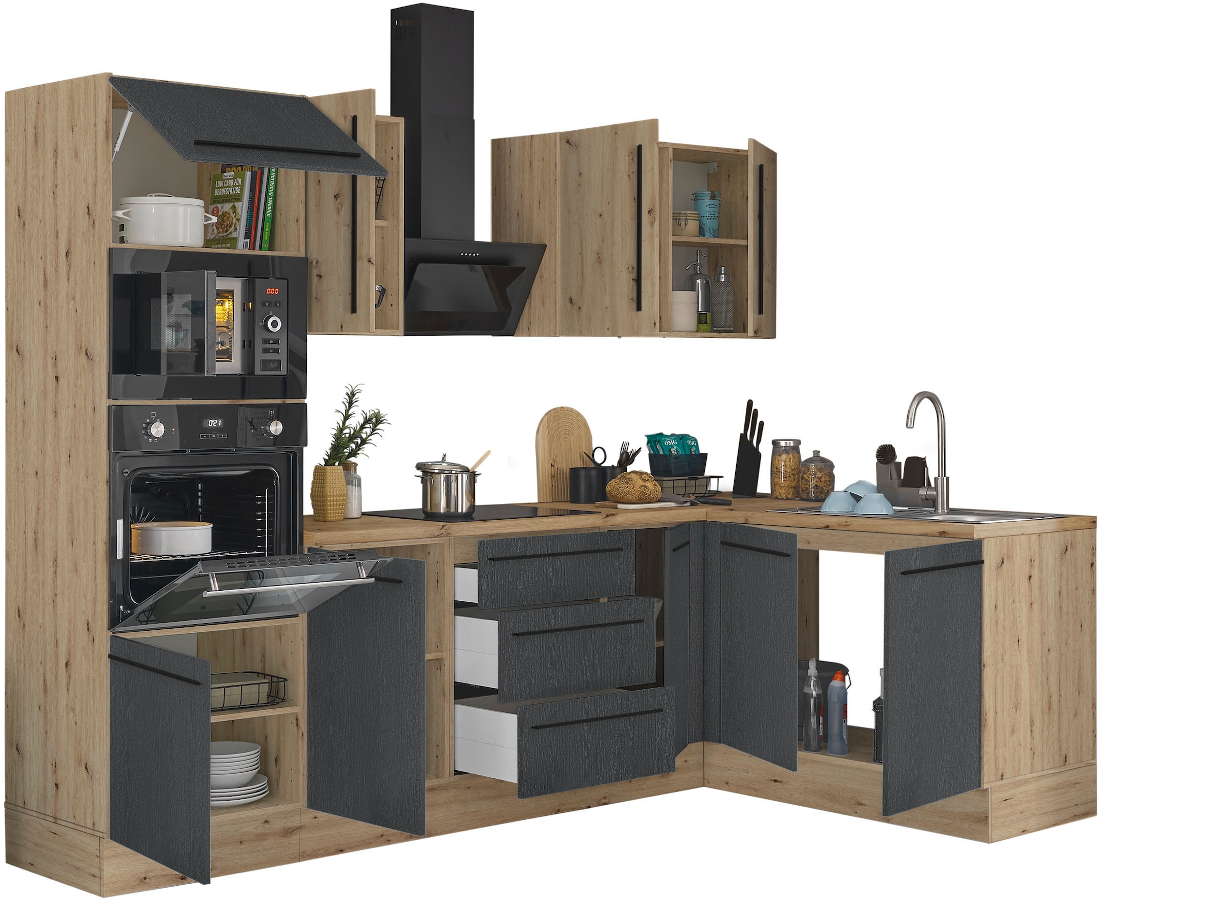 KOCHSTATION Winkelküche »Florida, Stellbreite 270x165 cm« wahlweise mit E-Geräten, mit Softclose für Türen und Schubkästen