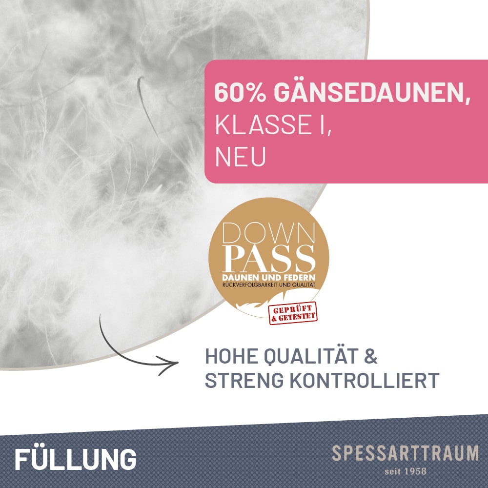 SPESSARTTRAUM Gänsedaunenkopfkissen »Premium«, Füllung: 60% Gänsedaunen / 40% Gänsefedern, Klasse 1, Downpass zertifiziert, Bezug: 100% Baumwolle, nachhaltig (Made in Green), Hausstauballergiker geeignet, (1 St.), gute Stützkraft