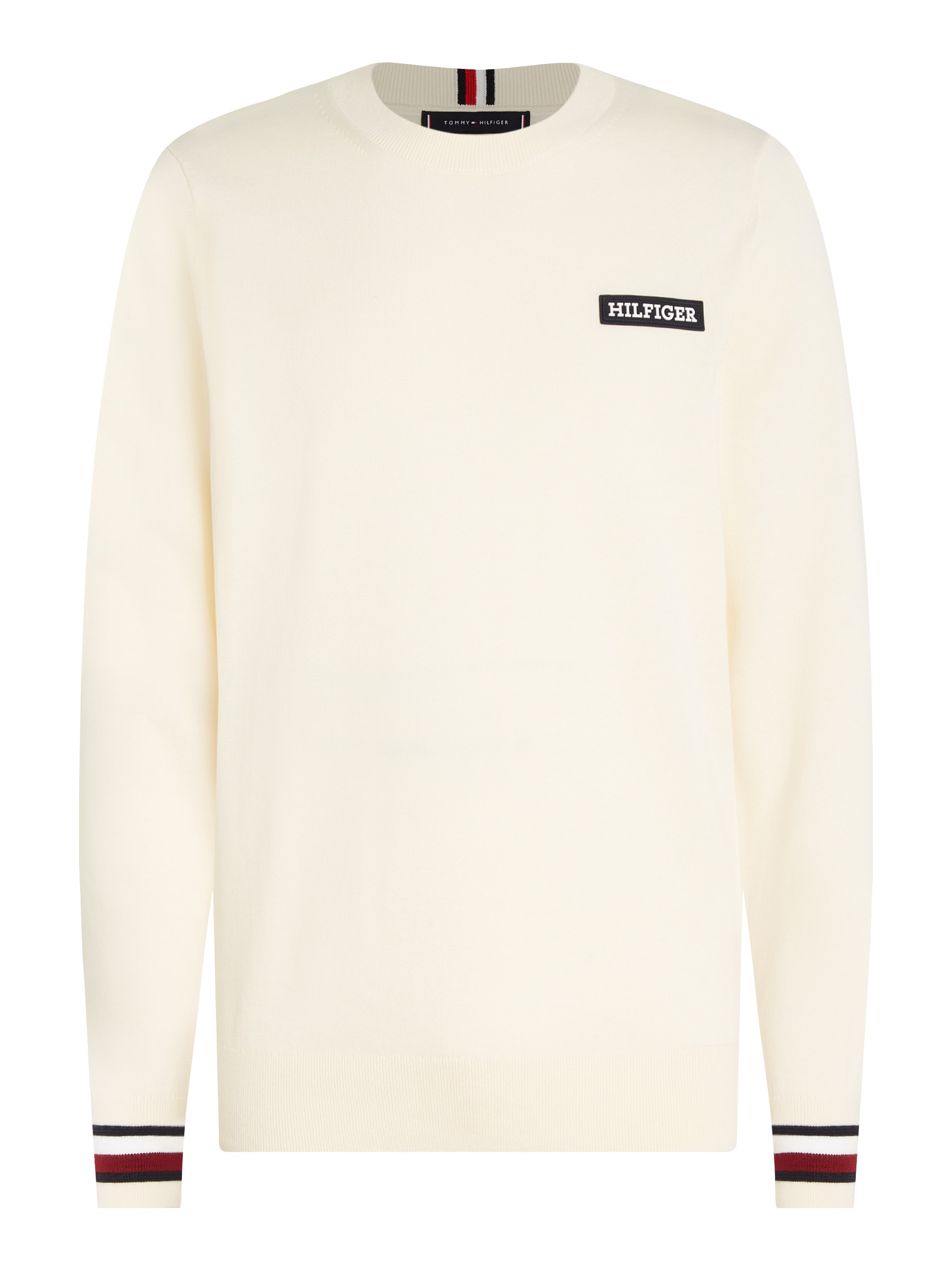 Tommy Hilfiger Strickpullover »GLOBAL STRIPE CREW NK«, Global-Streifen auf Ärmelabschluss und Nacken