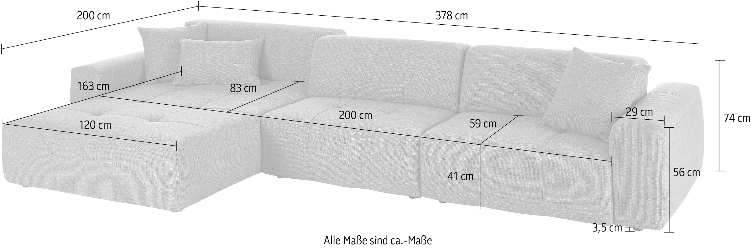 3C Candy Ecksofa »Yoshy mit Komfortfunktionen, modern und bequem, L-Form« Zwei verschiedene Sitztiefen durch verstellbare Rückenlehne