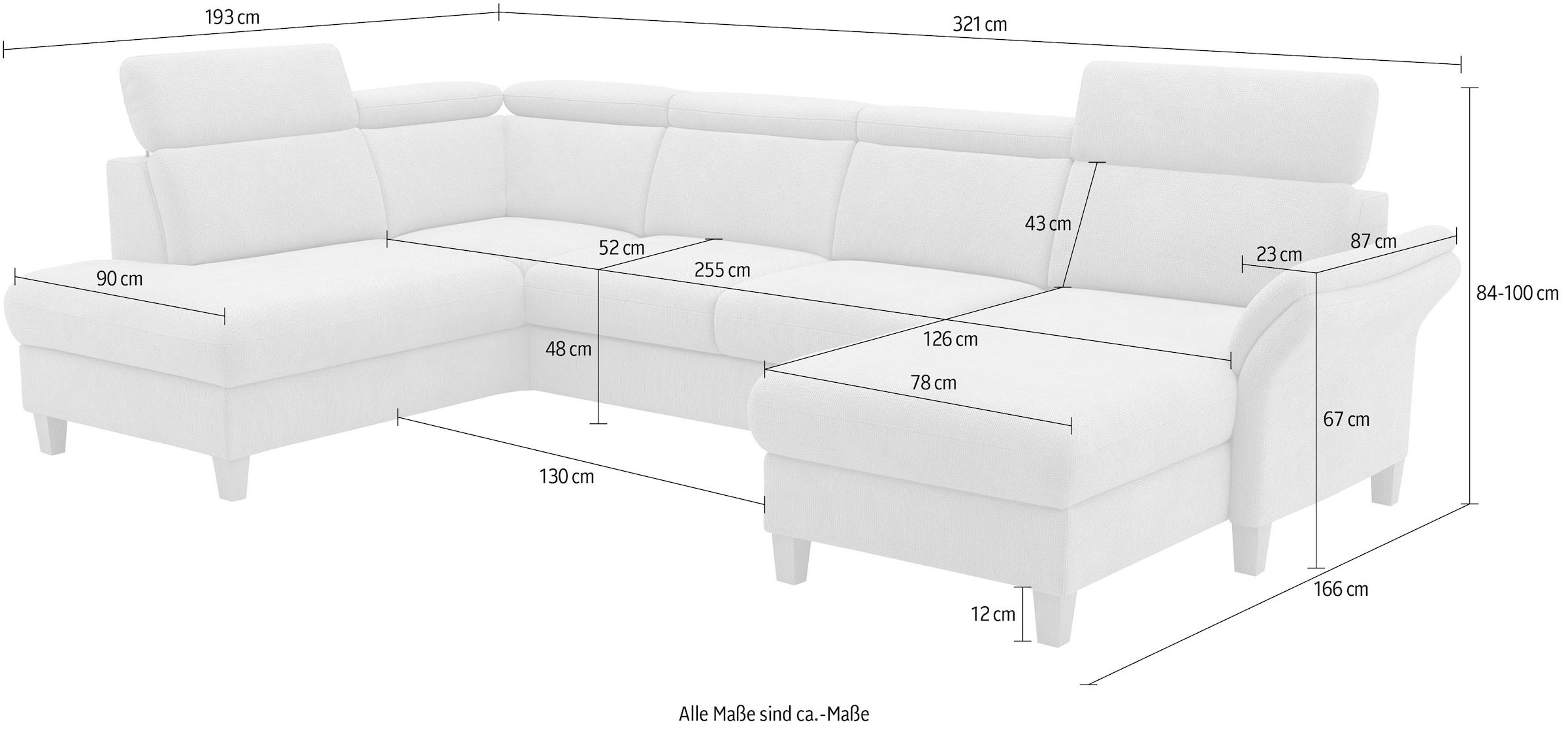 Home affaire Wohnlandschaft »Glendale, U-Form« inkl. Kopfteilverstellung, wahlweise mit Vorziehsitz und Bettkasten