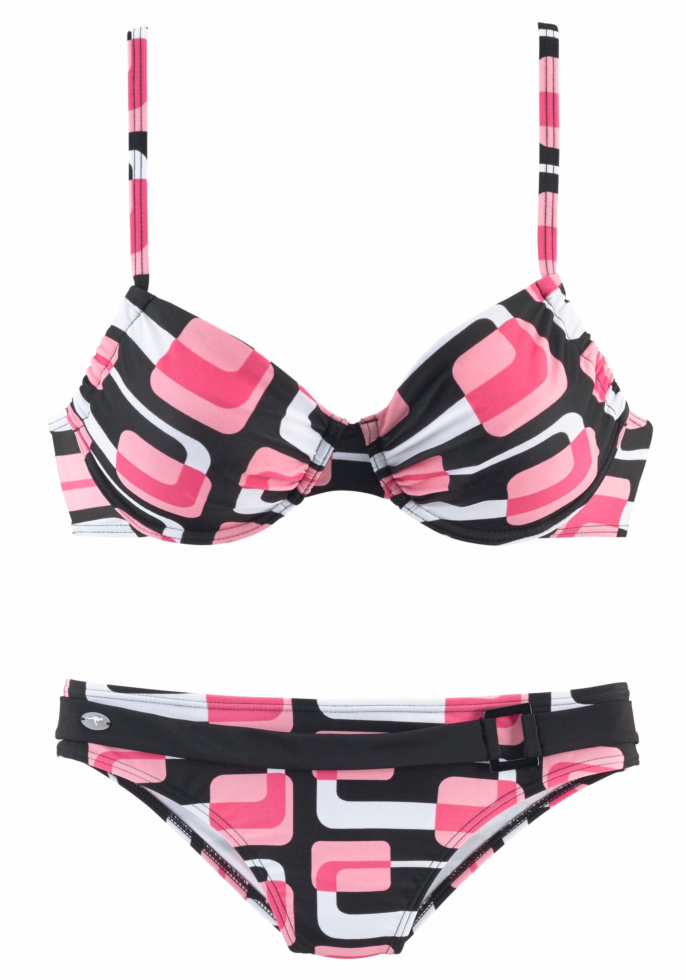 KangaROOS, Damen, Bügel-Bikini im Retro-Design, schwarz-rosa, Cup D, 38 - Cup D, schwarz-rosa, In angesagter Retro-Optik