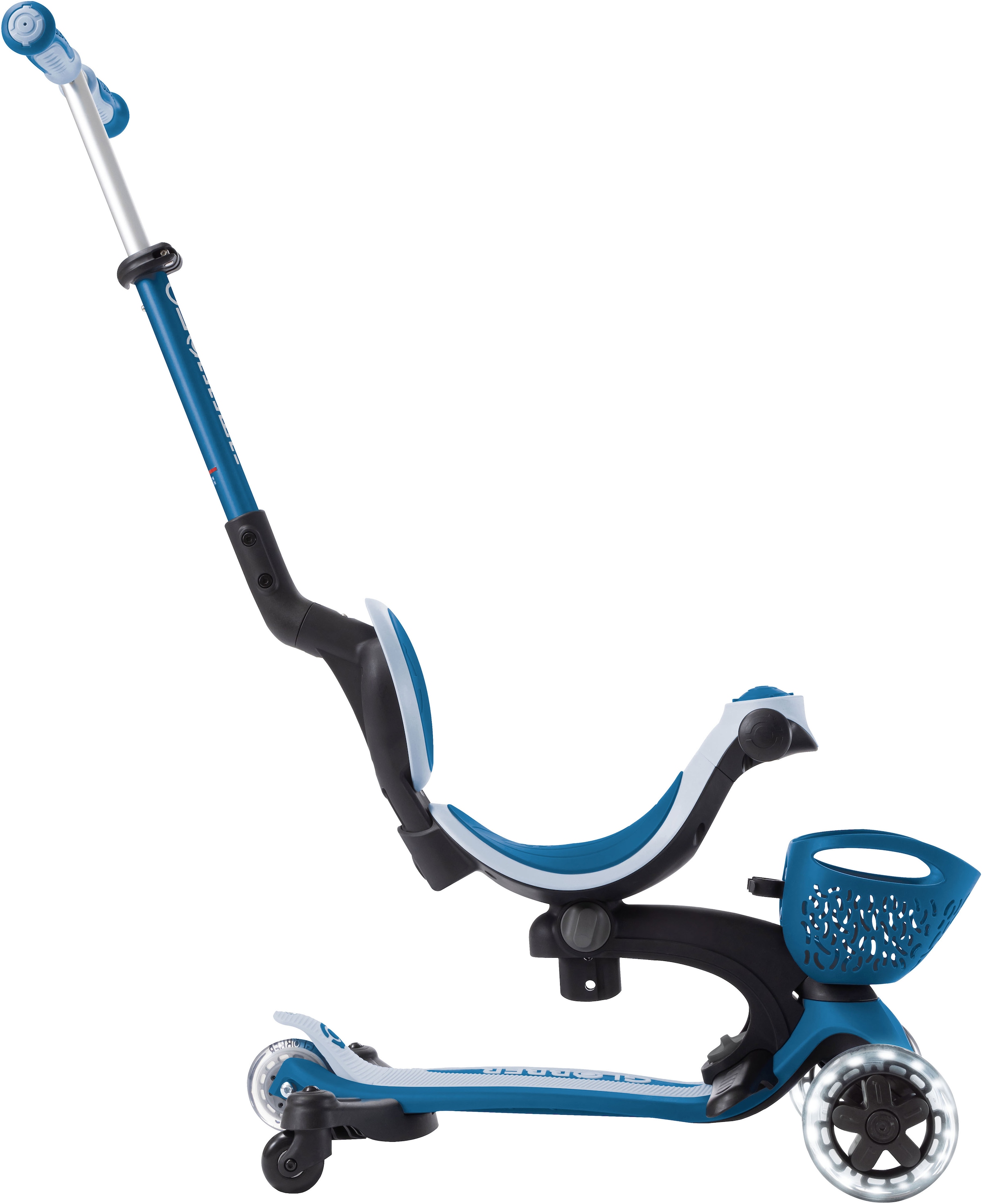 Globber »GO-UP BABY 360 LIGHTS, mit Leuchtrollen und Leuchtmodul« Aufsitzrad, Laufrad und Scooter in Einem